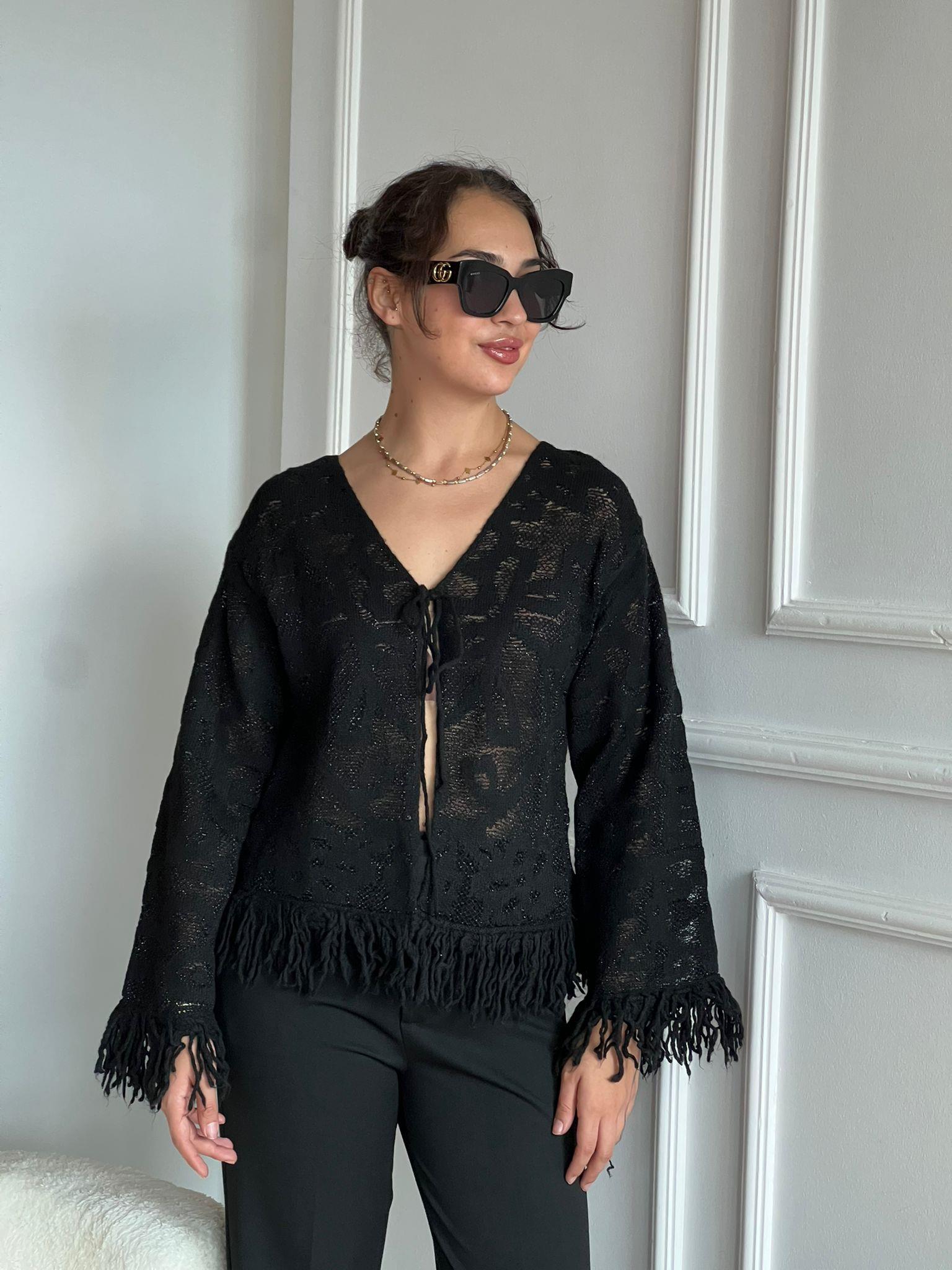 Çiçek Desenli Triko Hırka 4624 Siyah