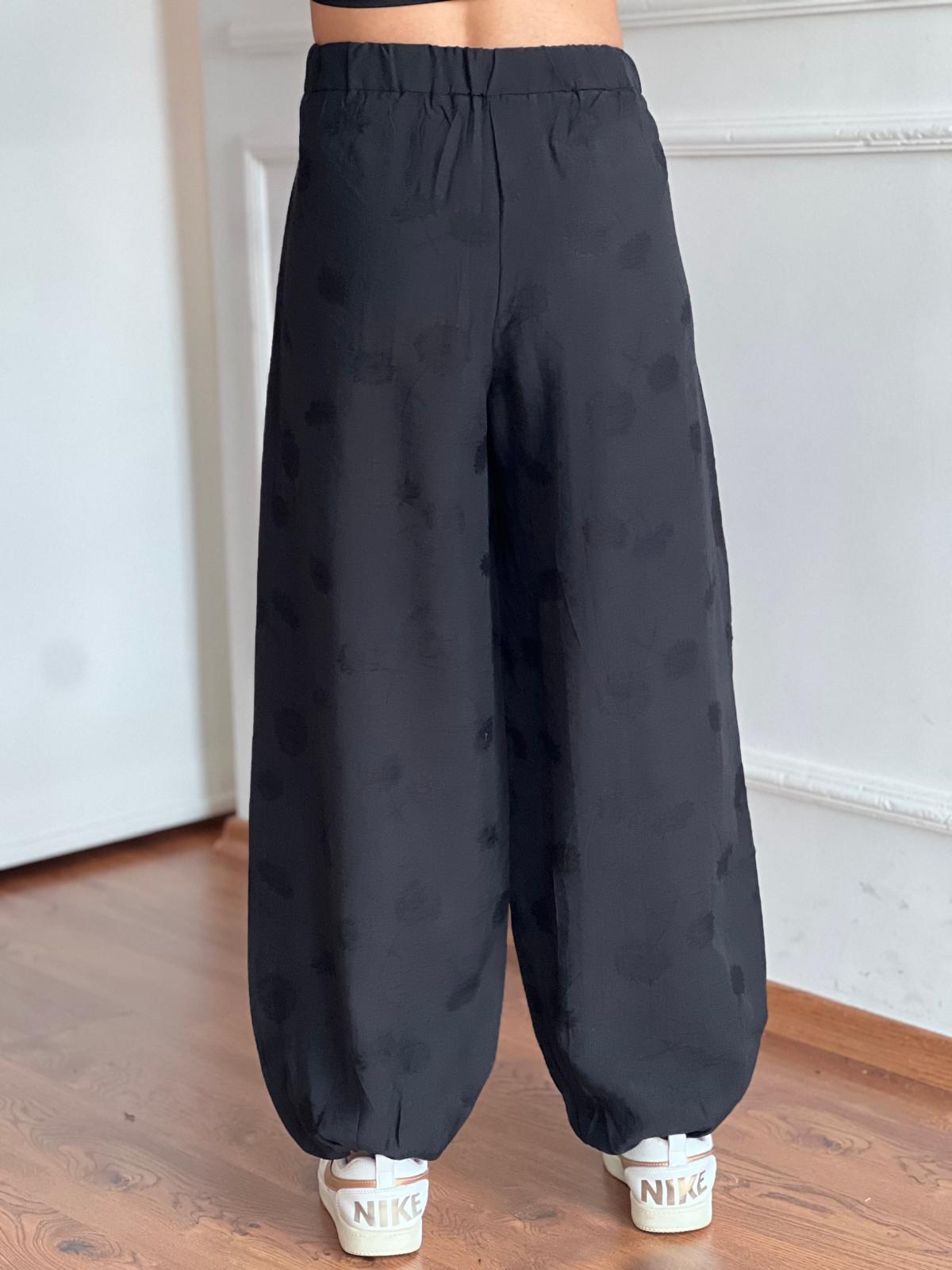 Çiçek İşlemeli Paça Lastikli Şalvar 30656 Siyah