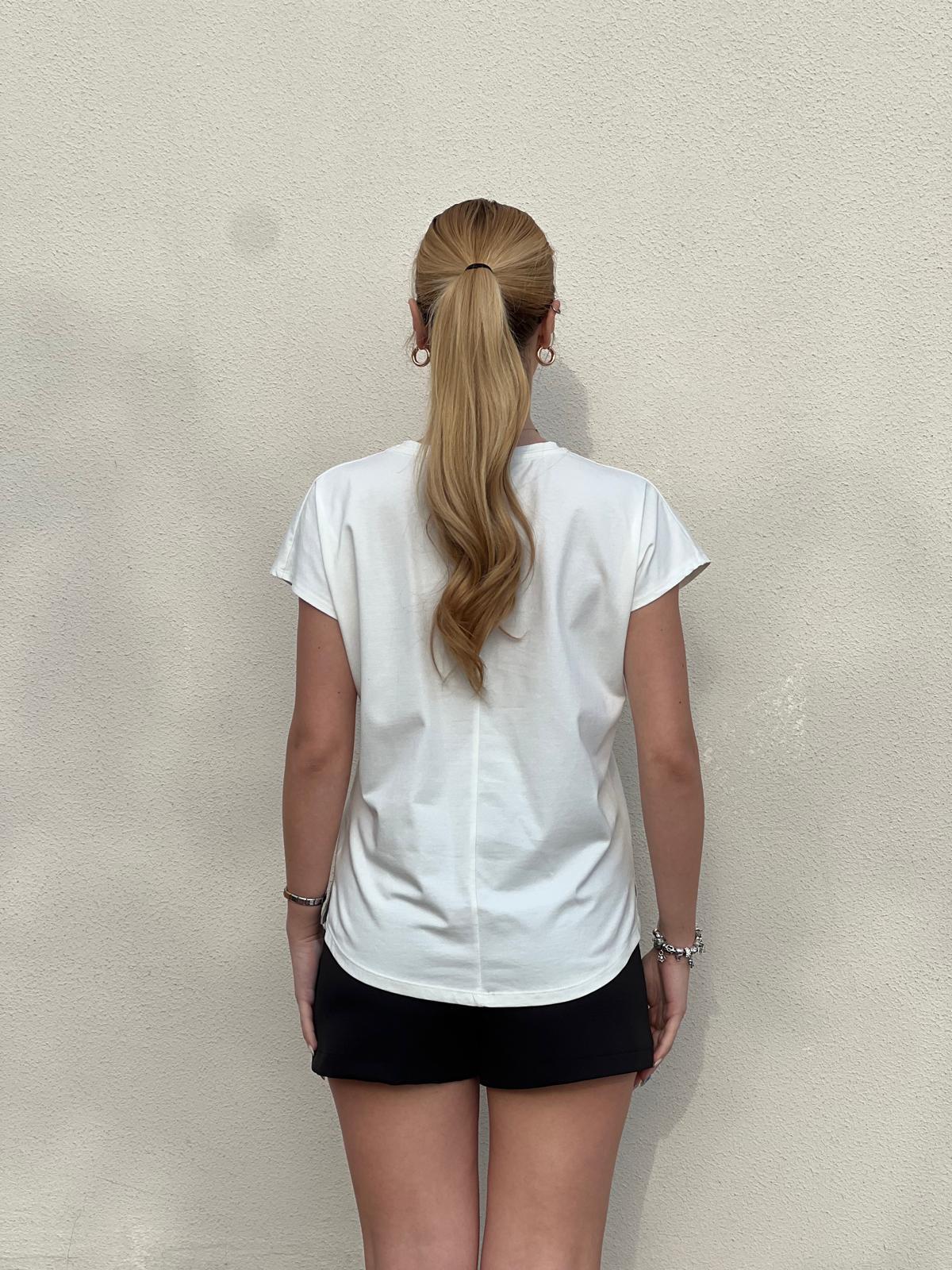 Çiçek İşlemeli Tshirt 24123 Beyaz