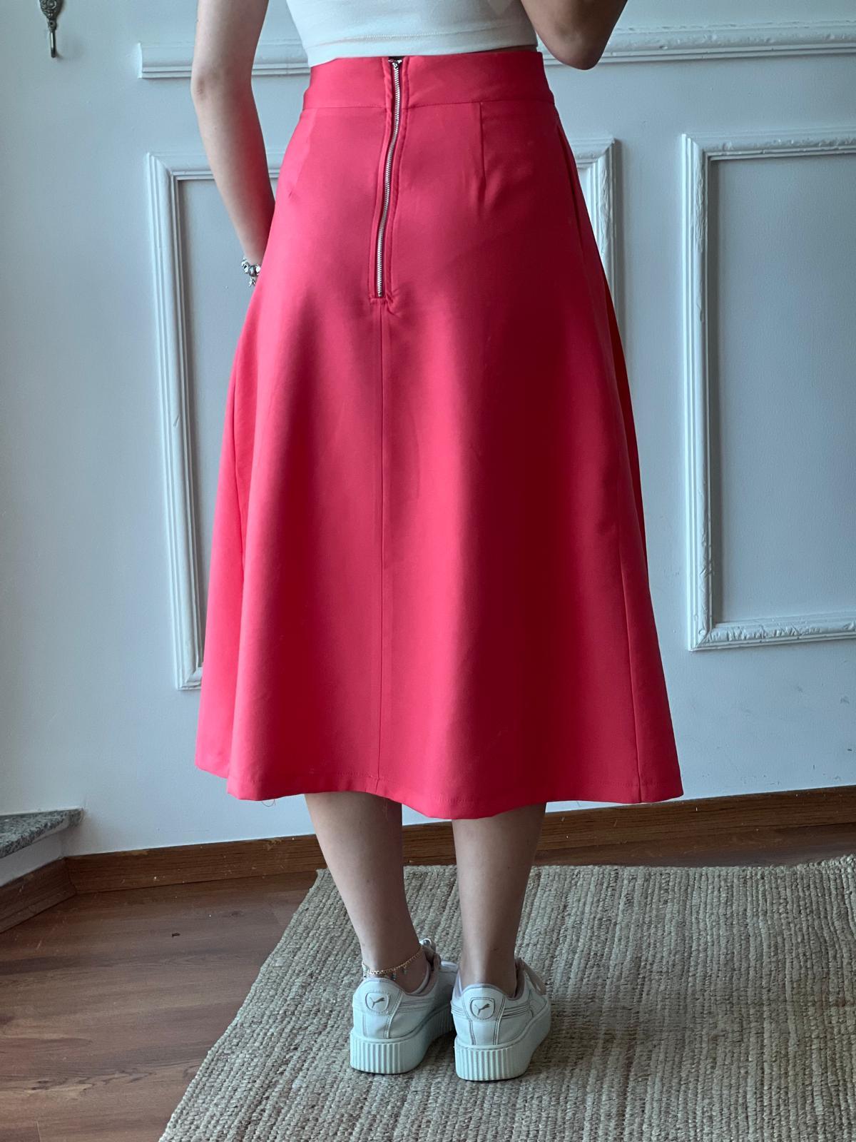 Çift Pileli Kloş Etek 2416160 Nar Çiçeği