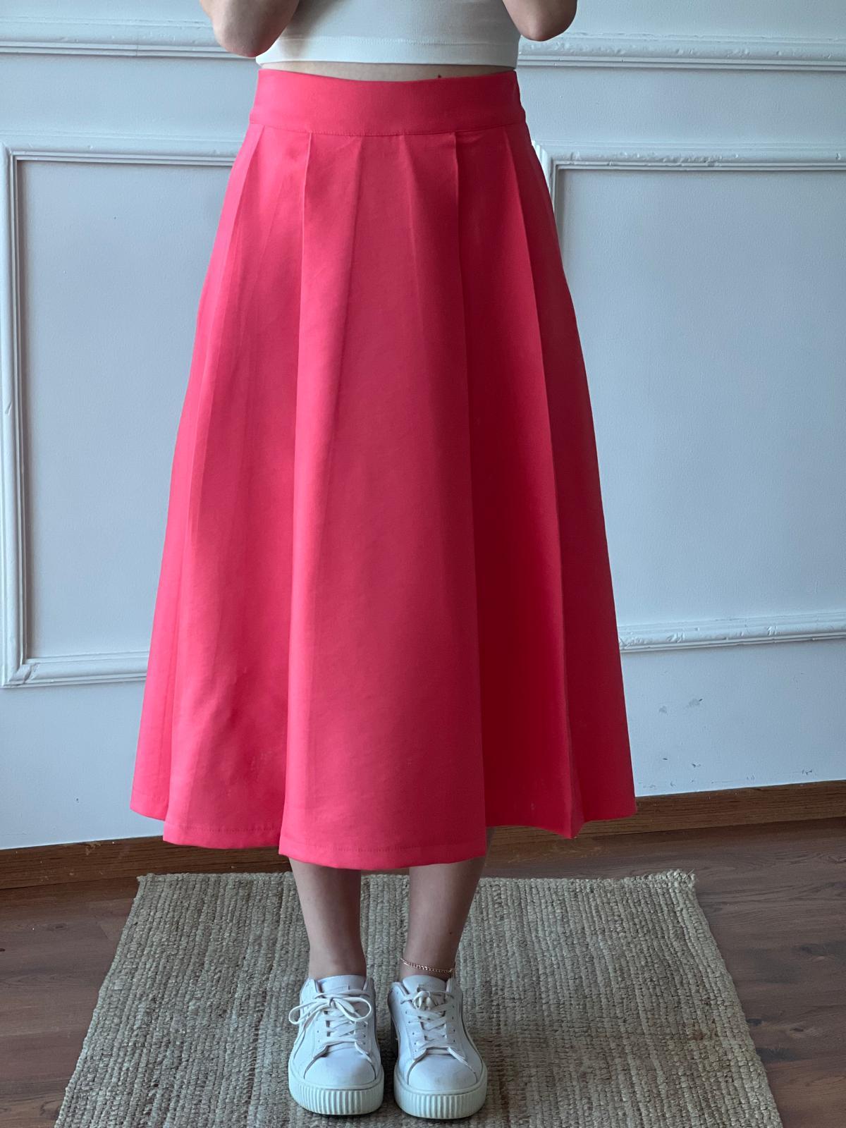 Çift Pileli Kloş Etek 2416160 Nar Çiçeği