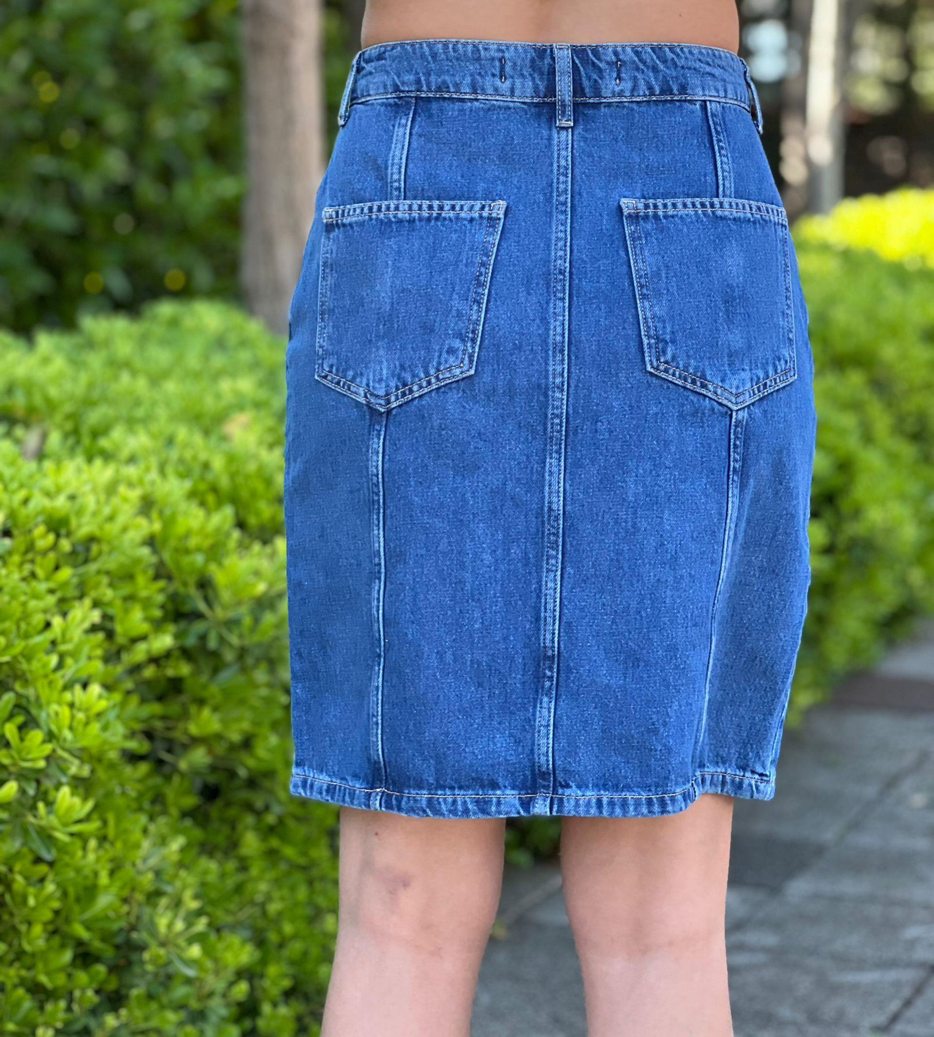 Çift Yırtmaçlı Midi Kot Etek 80584 Mavi