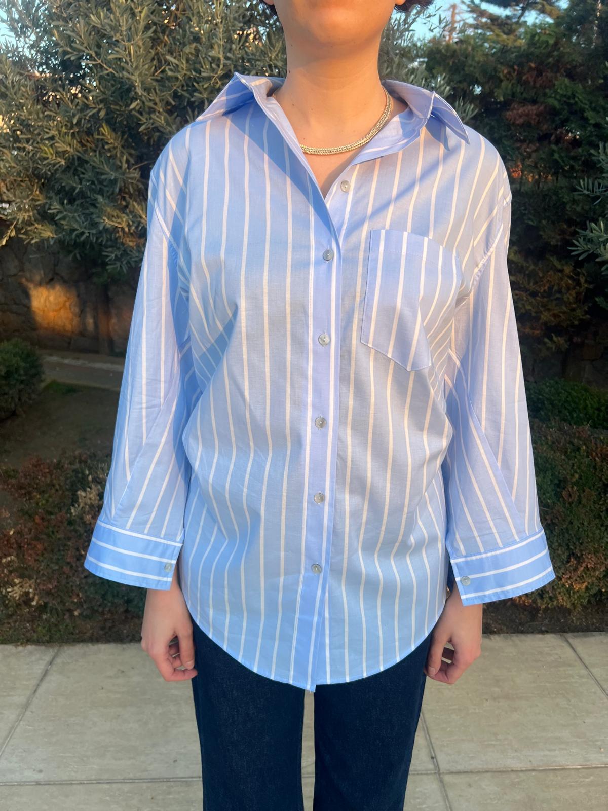 Çizgili Gömlek 16597 Mavi