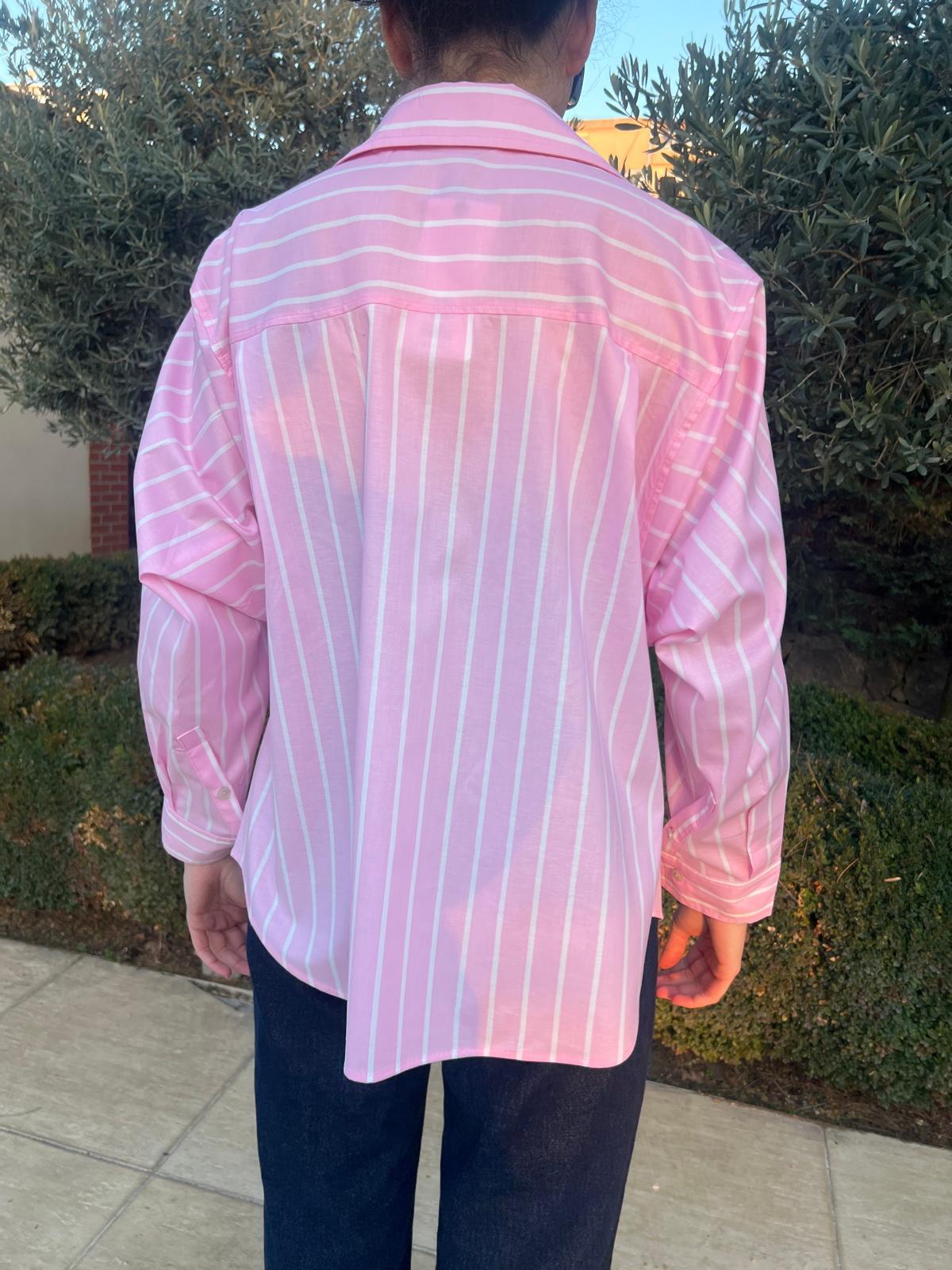 Çizgili Gömlek 16597 Pembe