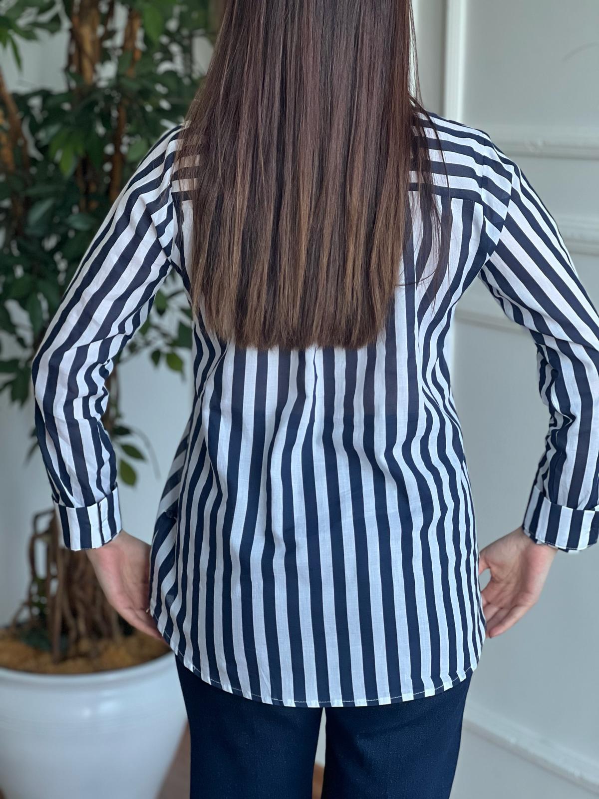 Çizgili Gömlek 23336 Lacivert