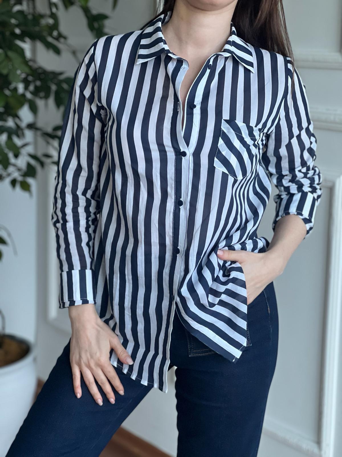 Çizgili Gömlek 23336 Lacivert