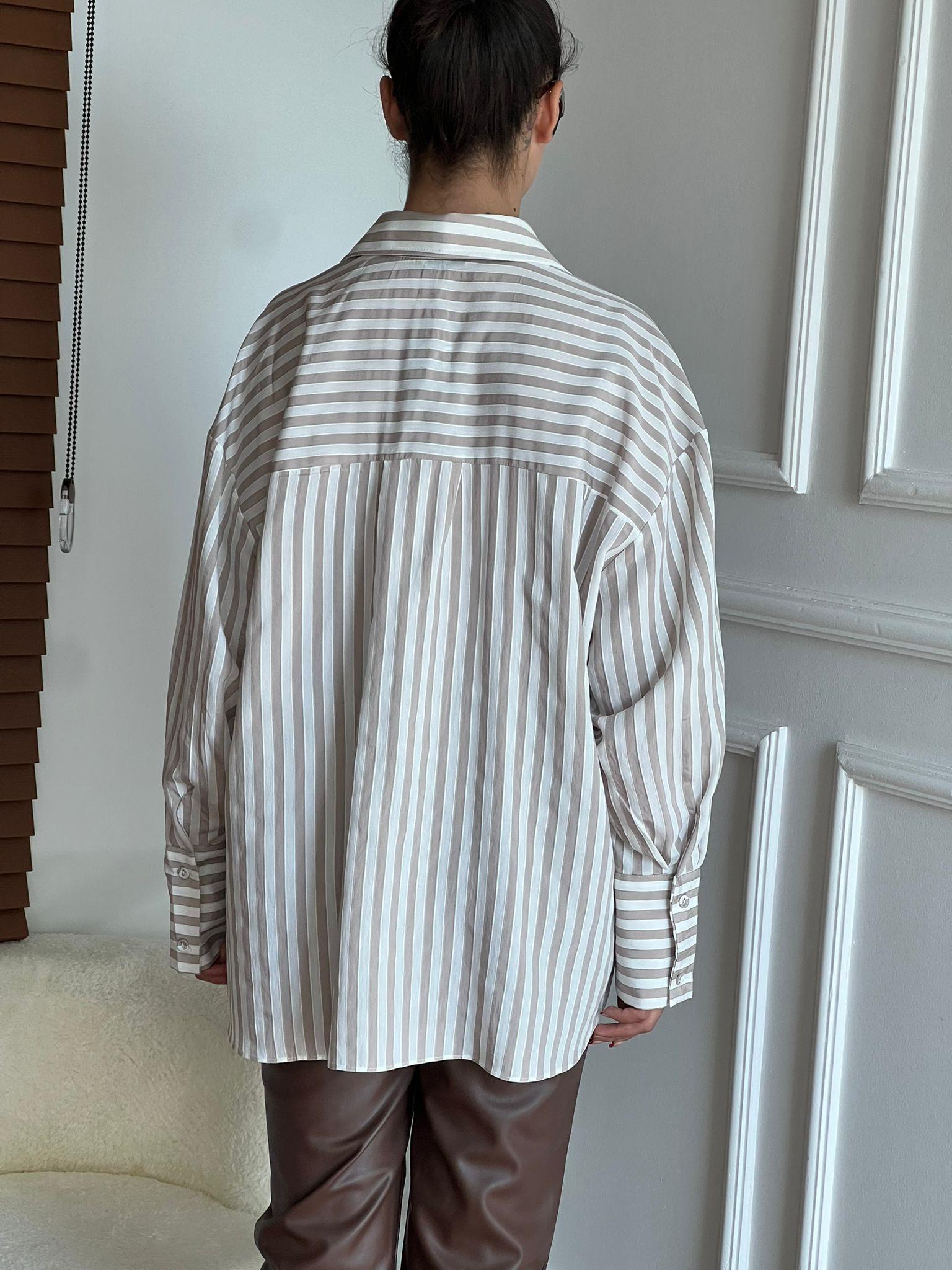 Çizgili Gömlek 4969 Vizon