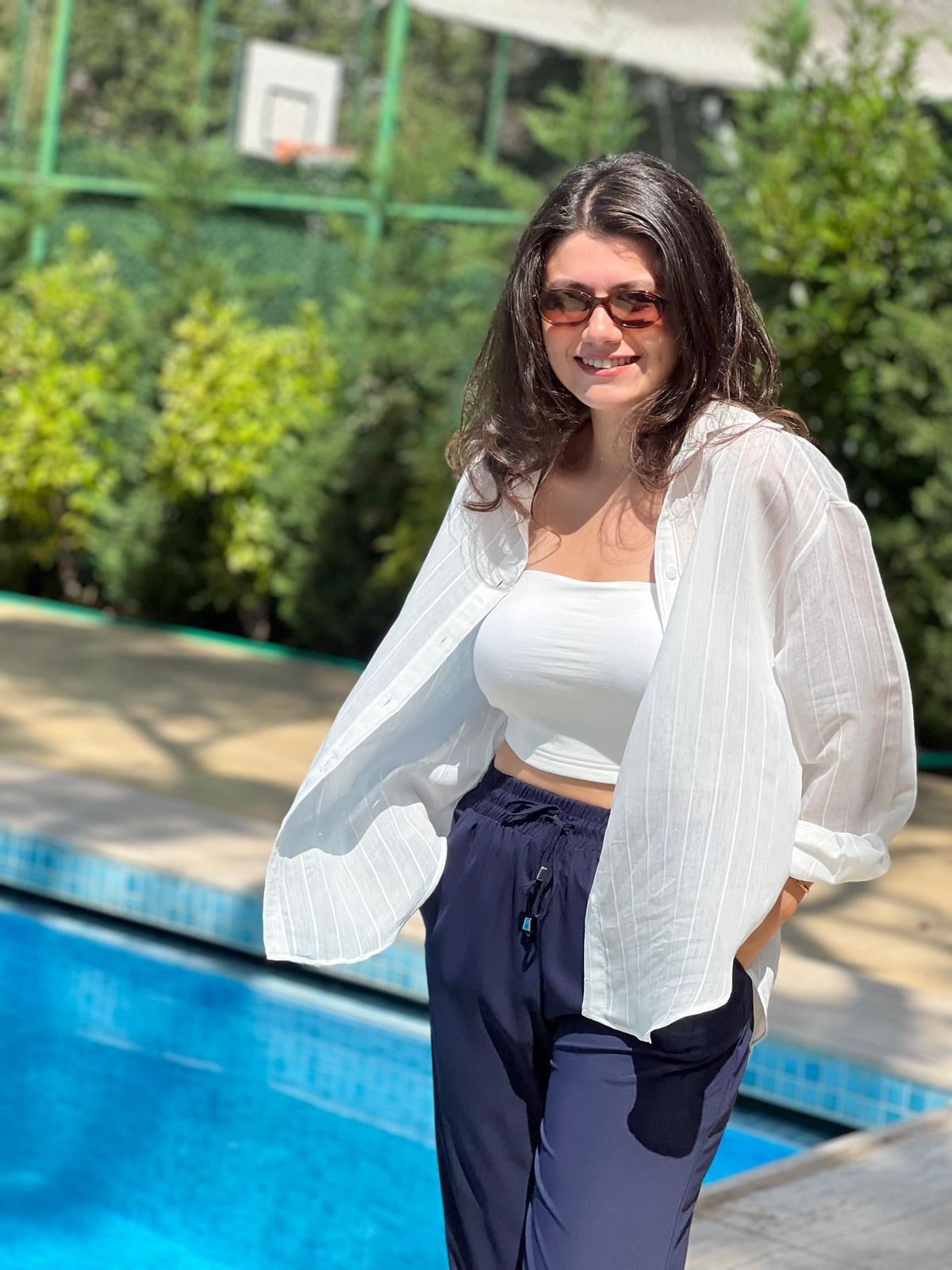 Çizgili Salaş Gömlek 00188 Ekru