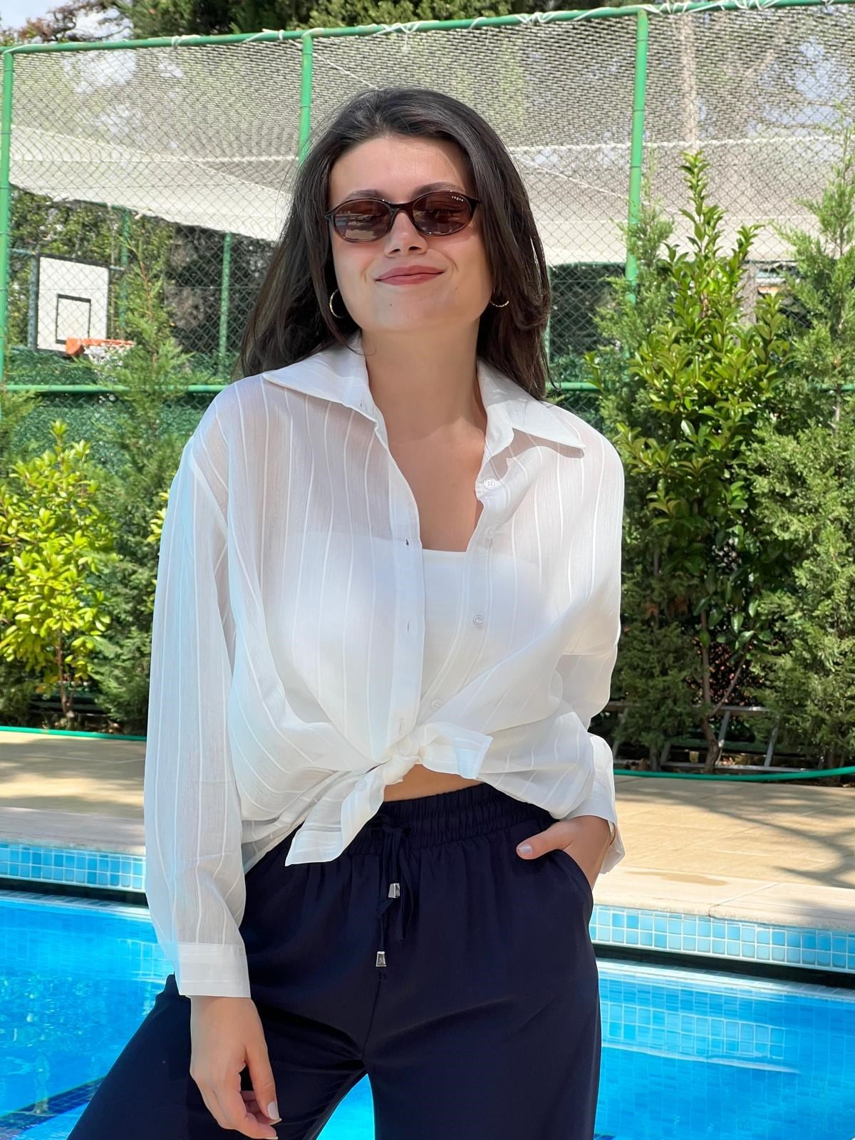 Çizgili Salaş Gömlek 00188 Ekru