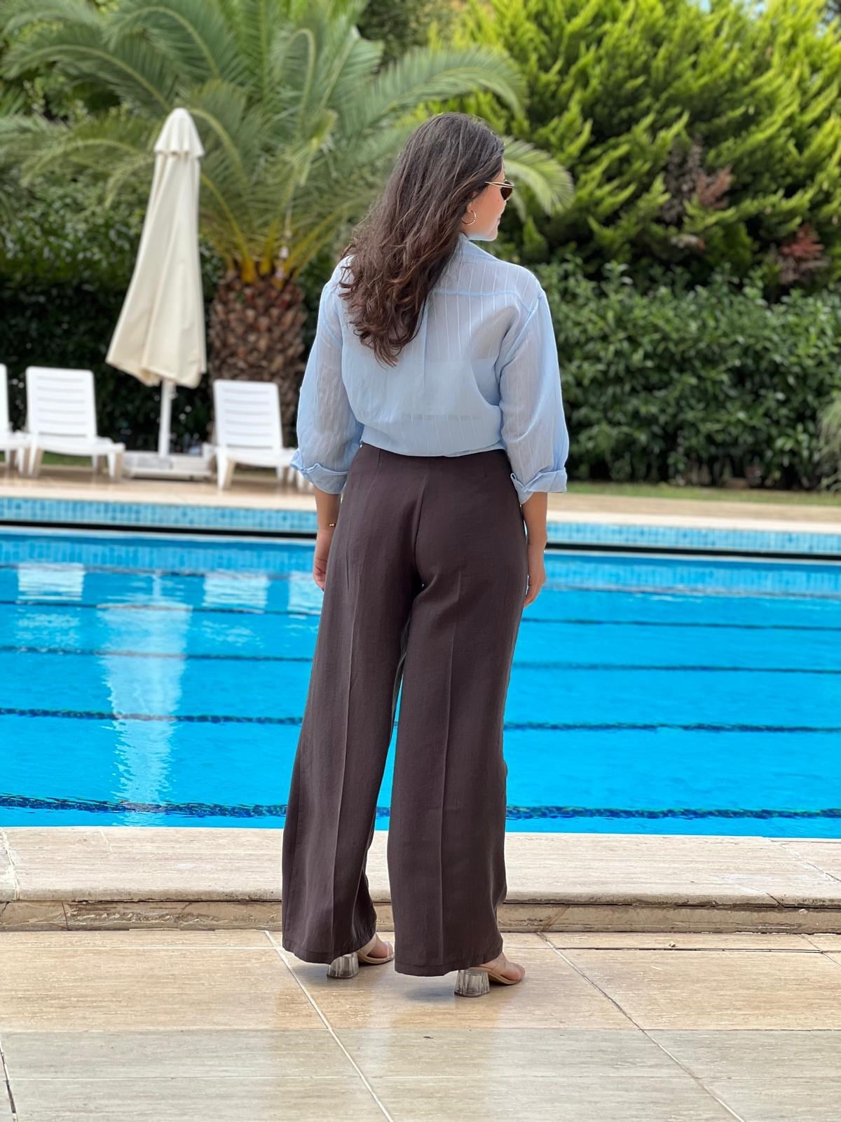 Çizgili Salaş Gömlek 00188 Mavi