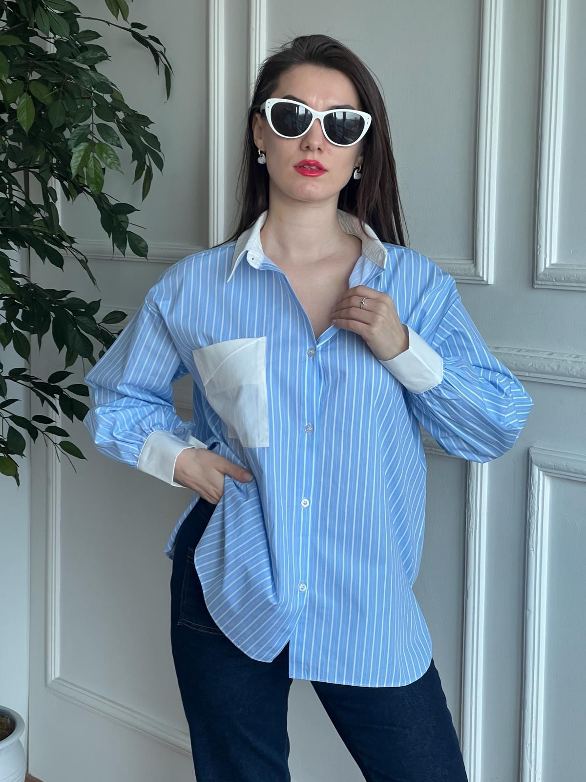 Çizgili Salaş Gömlek 28359 Mavi