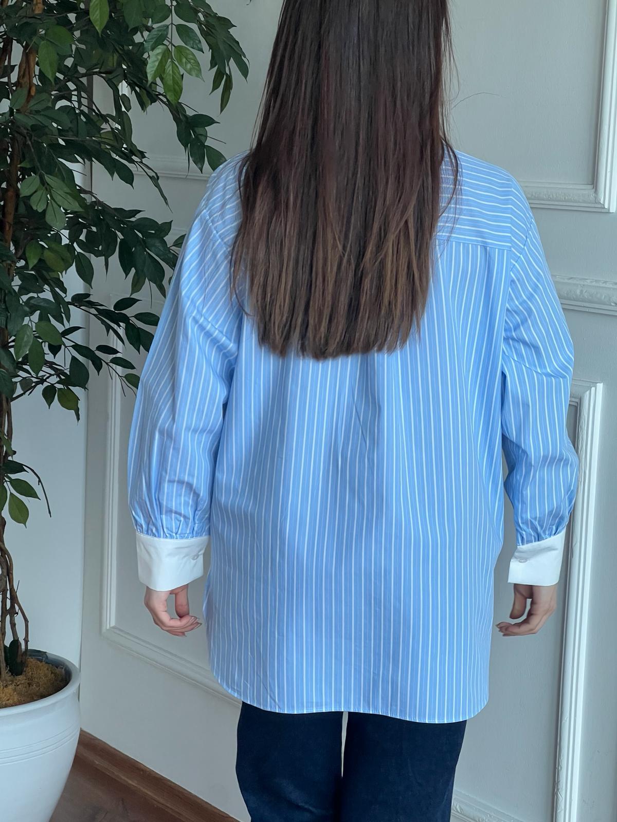 Çizgili Salaş Gömlek 28359 Mavi