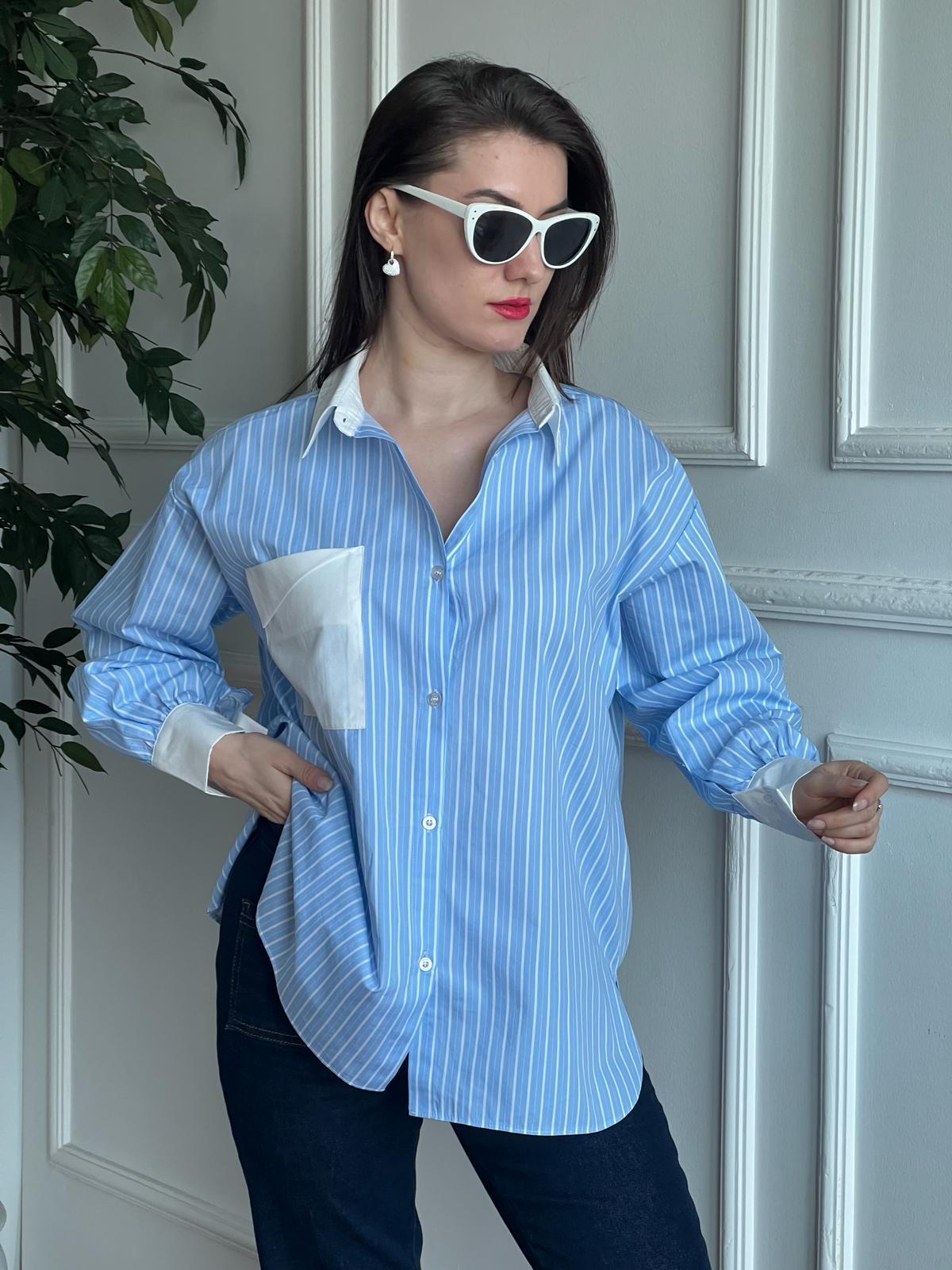 Çizgili Salaş Gömlek 28359 Mavi