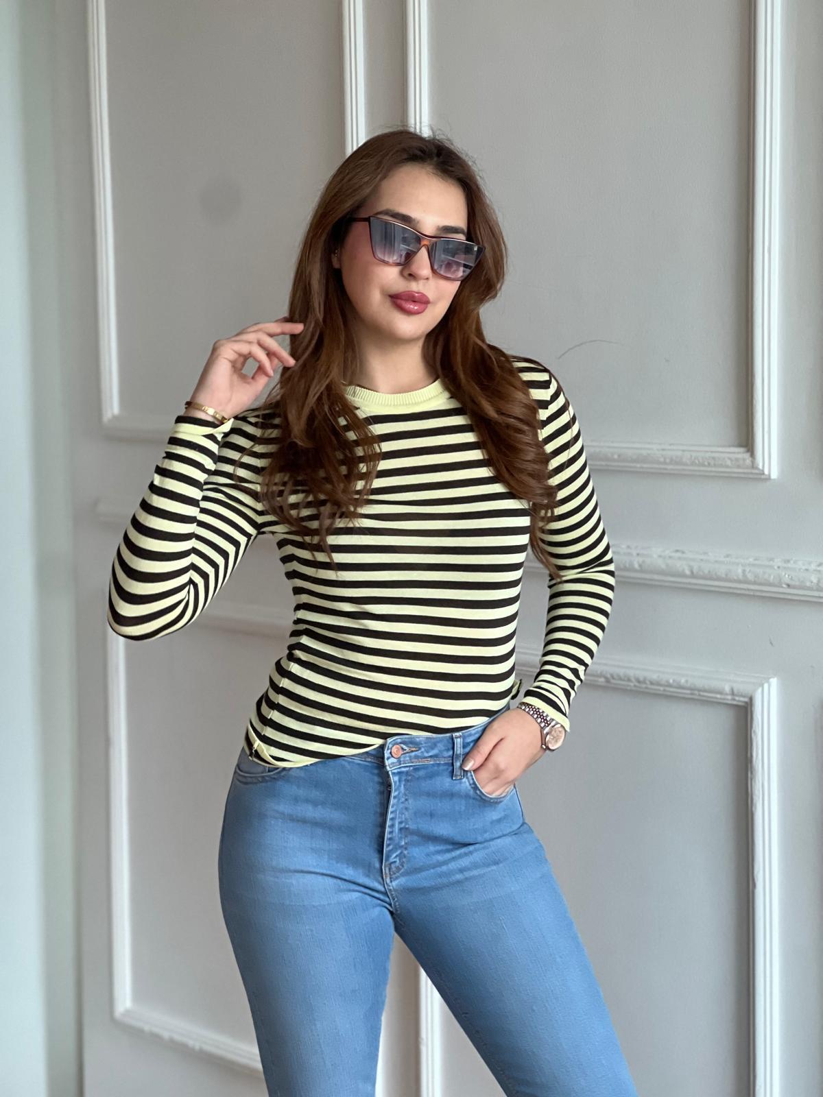 Çizgili Triko Bluz 4730 Sarı