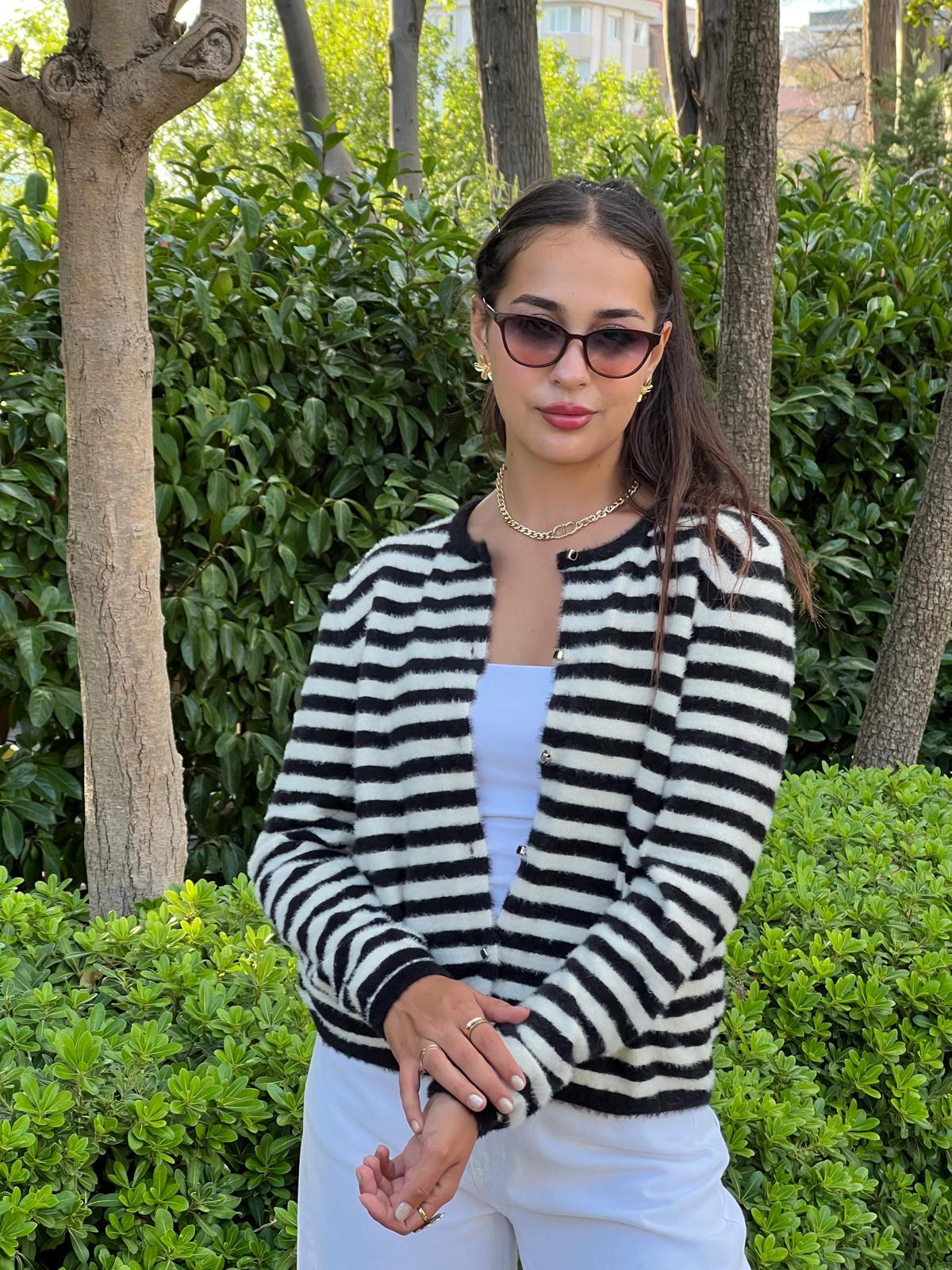 Çizgili Yumoş Hırka 10309 Siyah