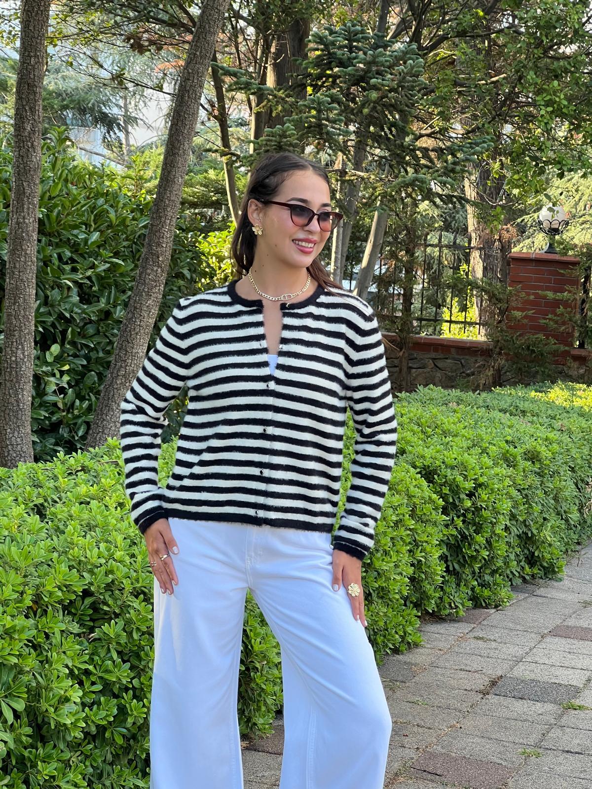 Çizgili Yumoş Hırka 10309 Siyah