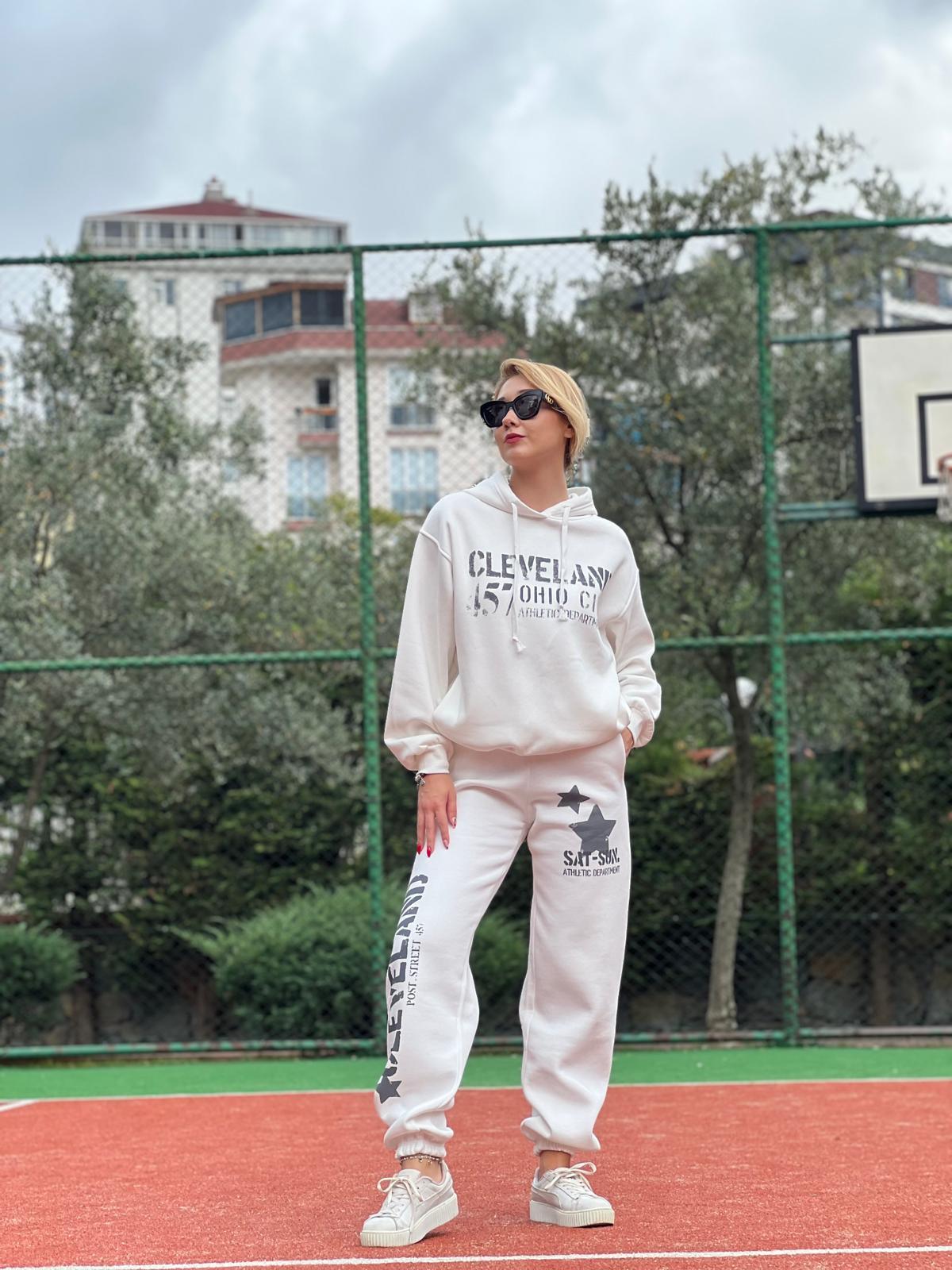 Cleveland Baskılı Eşofman 11150 Ekru