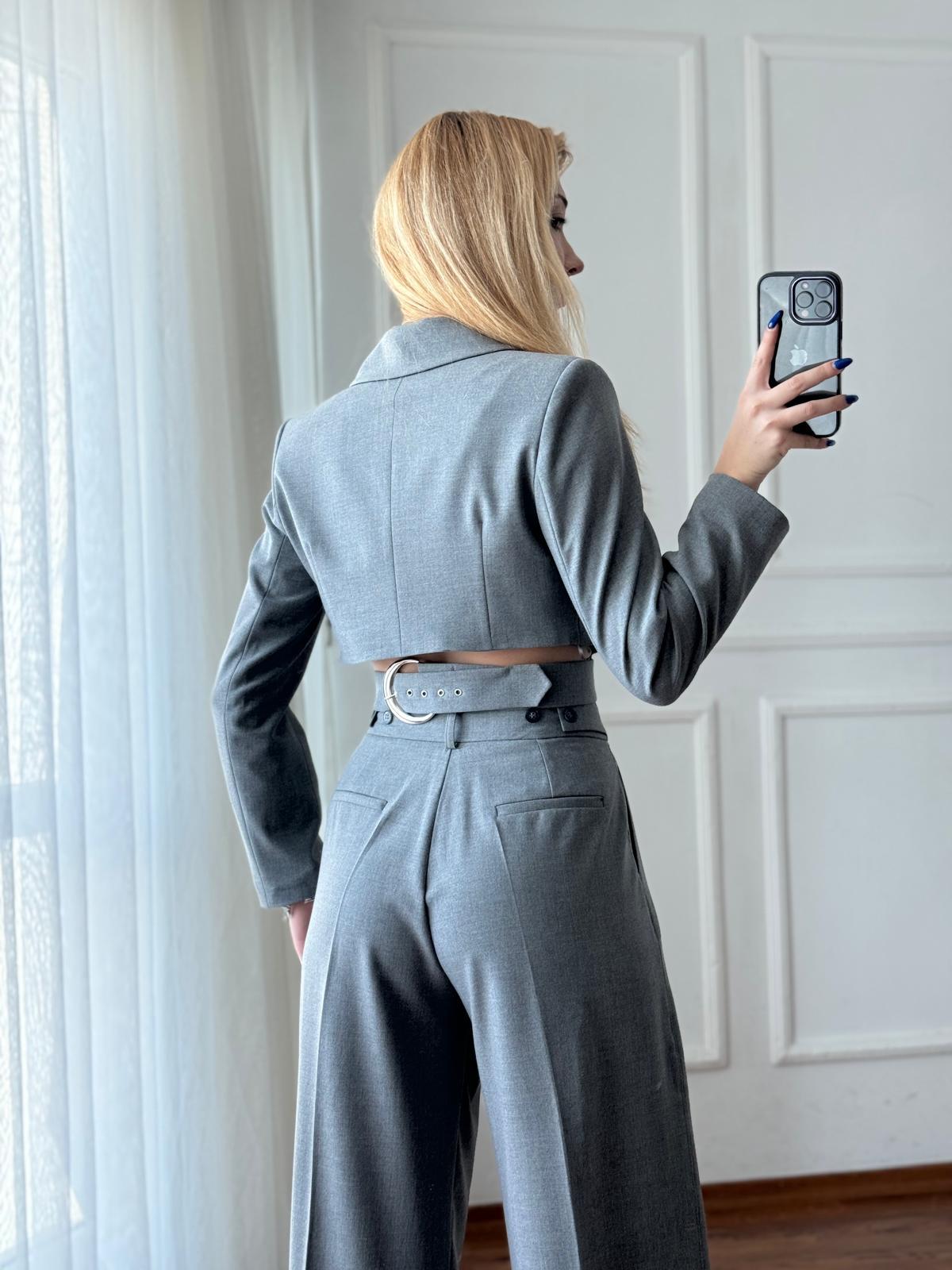 Crop Ceket Pantolon Takım 16404 Gri
