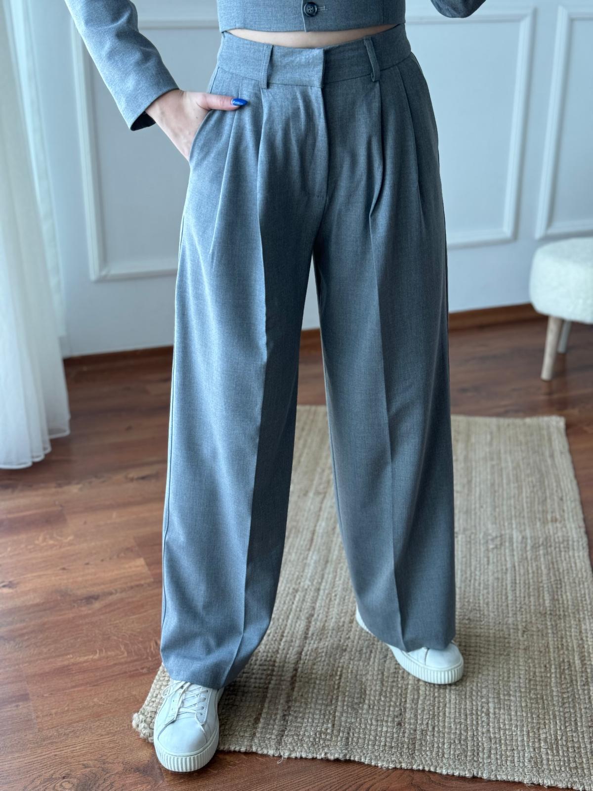 Crop Ceket Pantolon Takım 16404 Gri