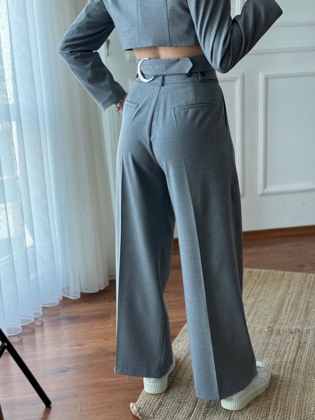 Crop Ceket Pantolon Takım 16404 Gri