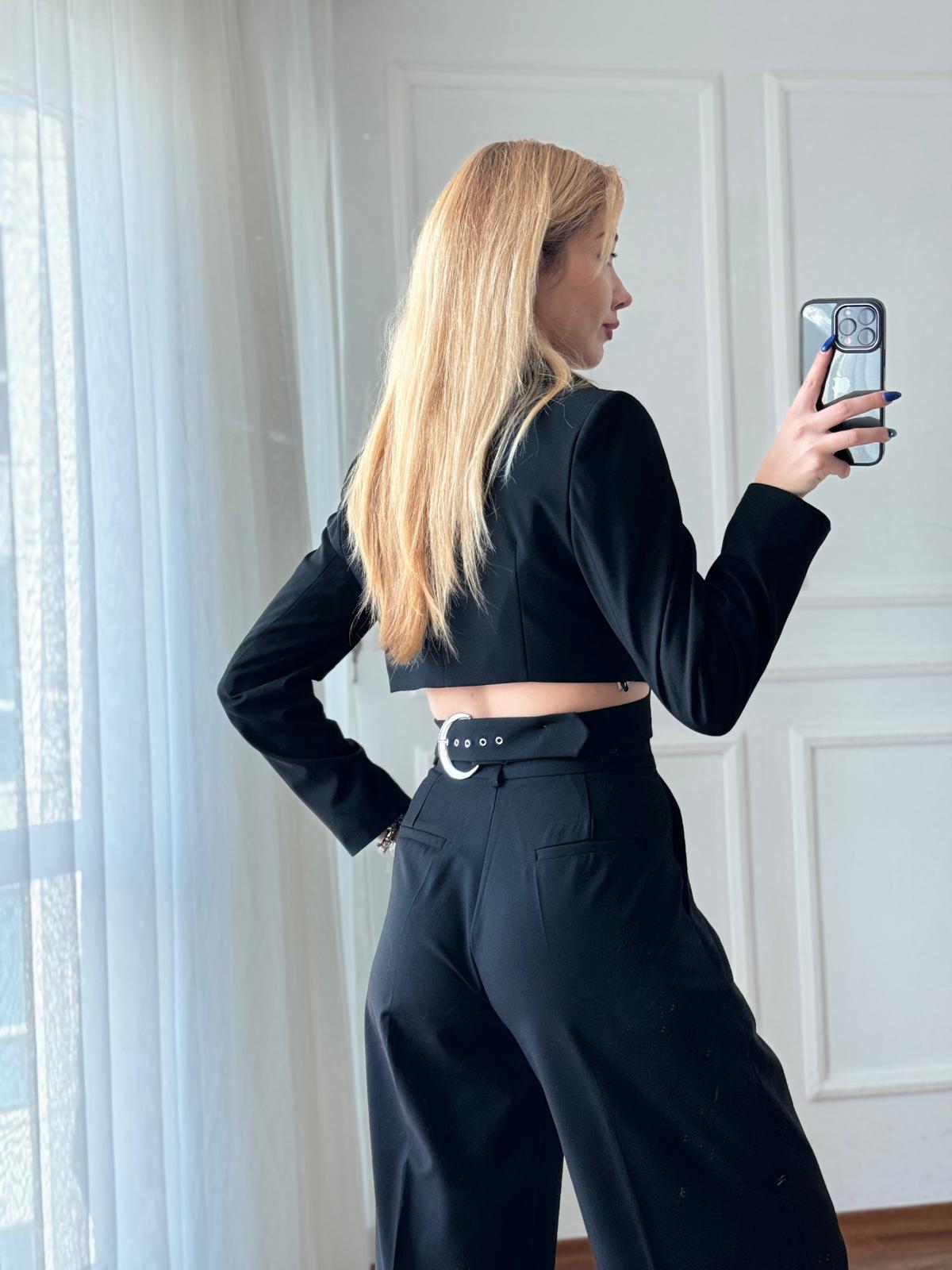Crop Ceket Pantolon Takım 16404 Siyah