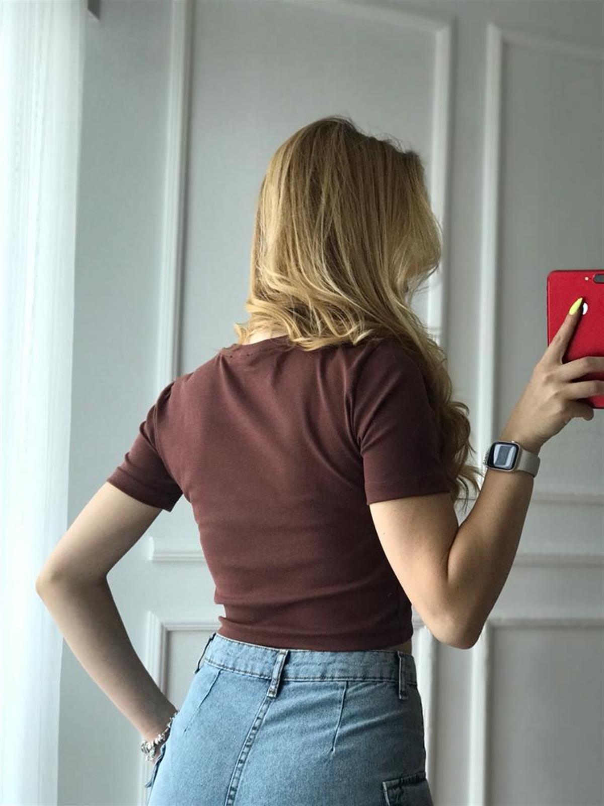 Crop Tshirt 30124 Kahverengi