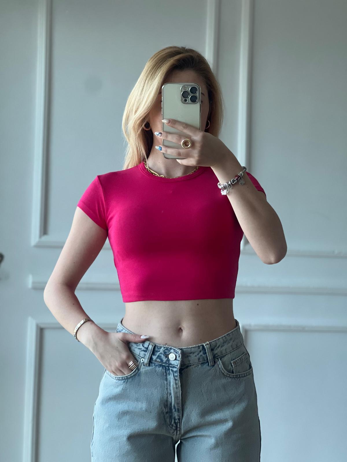 Crop Tshirt 30936 Fuşya