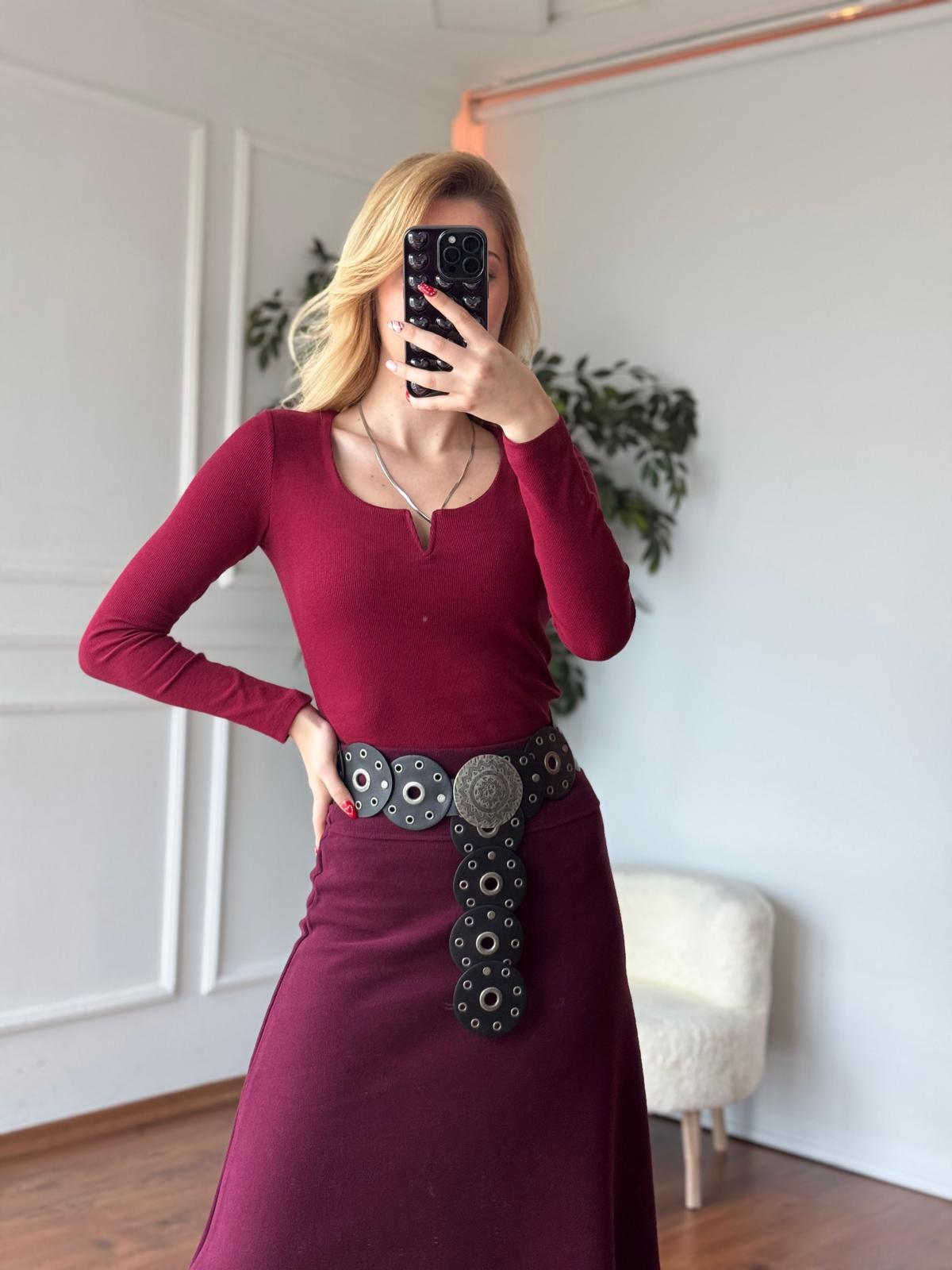 Damla Yaka Bluz 2260 Bordo