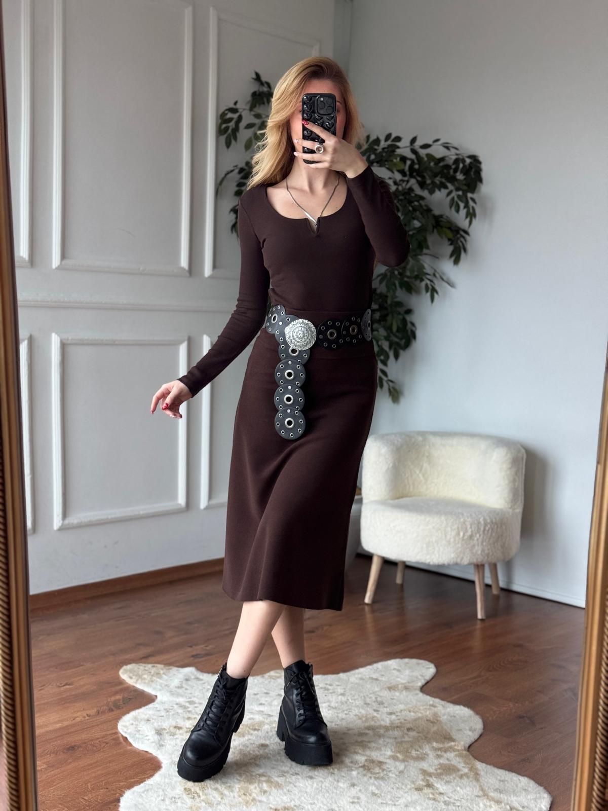 Damla Yaka Bluz 2260 Koyu Kahve