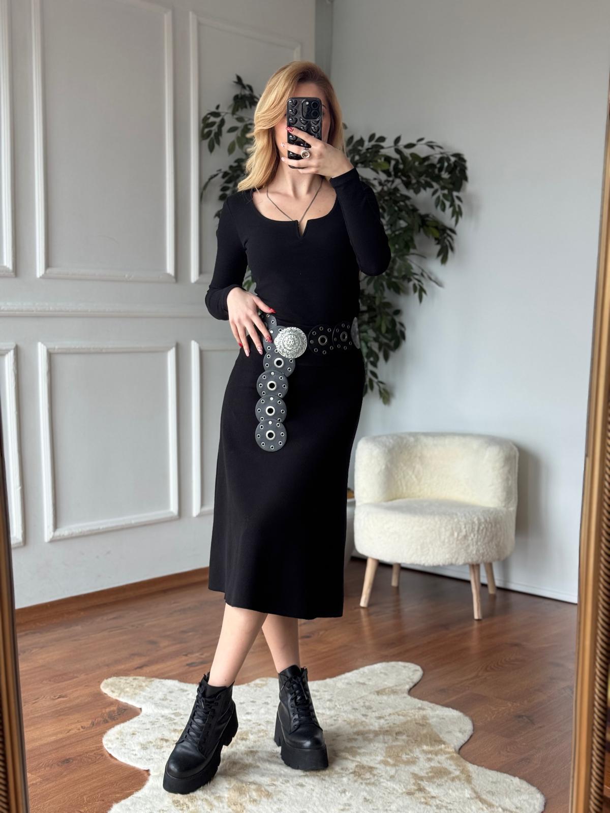 Damla Yaka Bluz 2260 Siyah