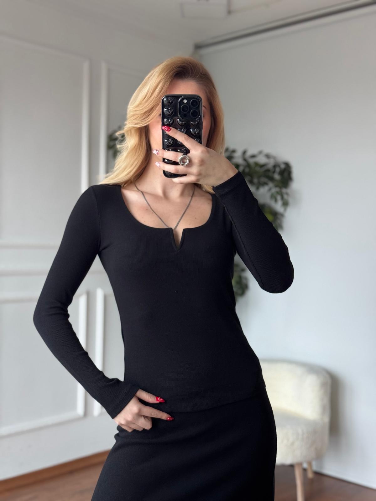 Damla Yaka Bluz 2260 Siyah