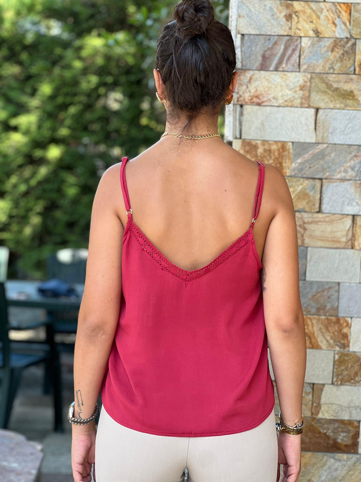 Dantel Detaylı İp Askılı Bluz 2517442 Vişne