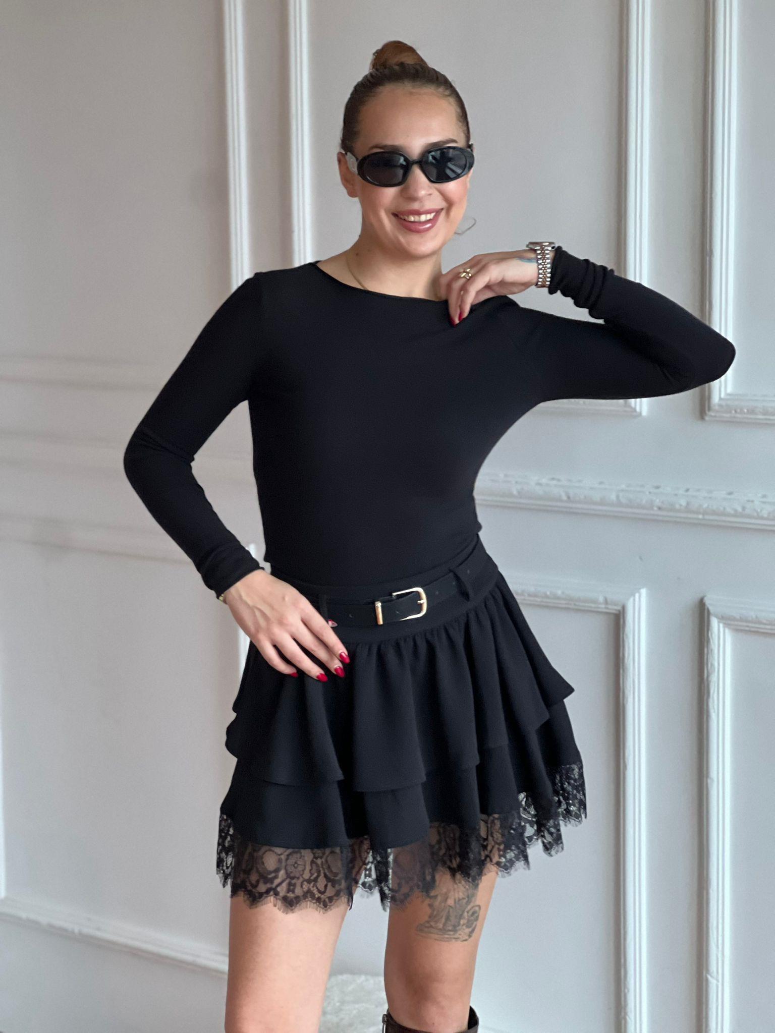 Dantel Detaylı Kemerli Etek 37199 Siyah