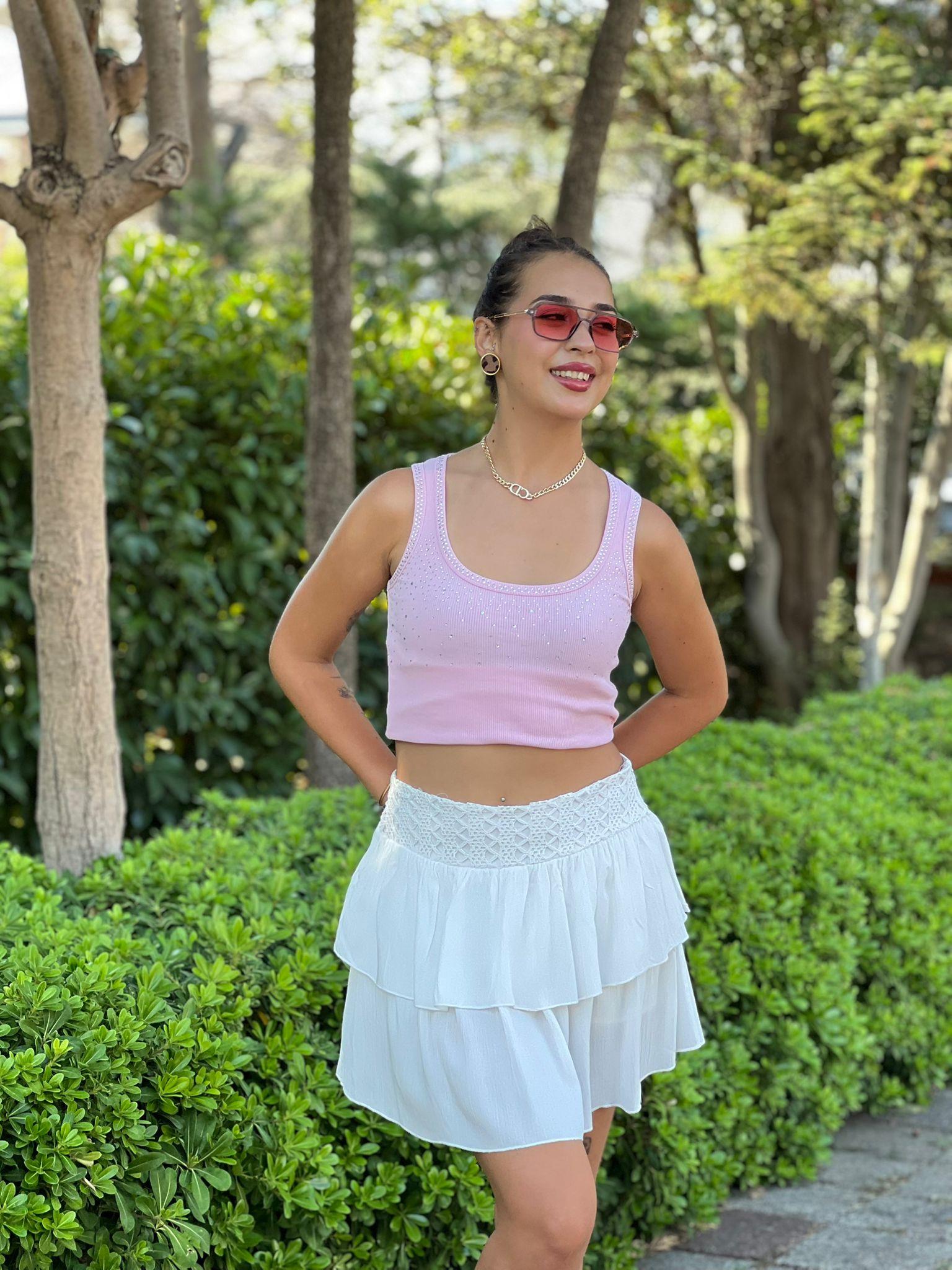 Dantel Garnili Kısa Etek 2517452 Ekru