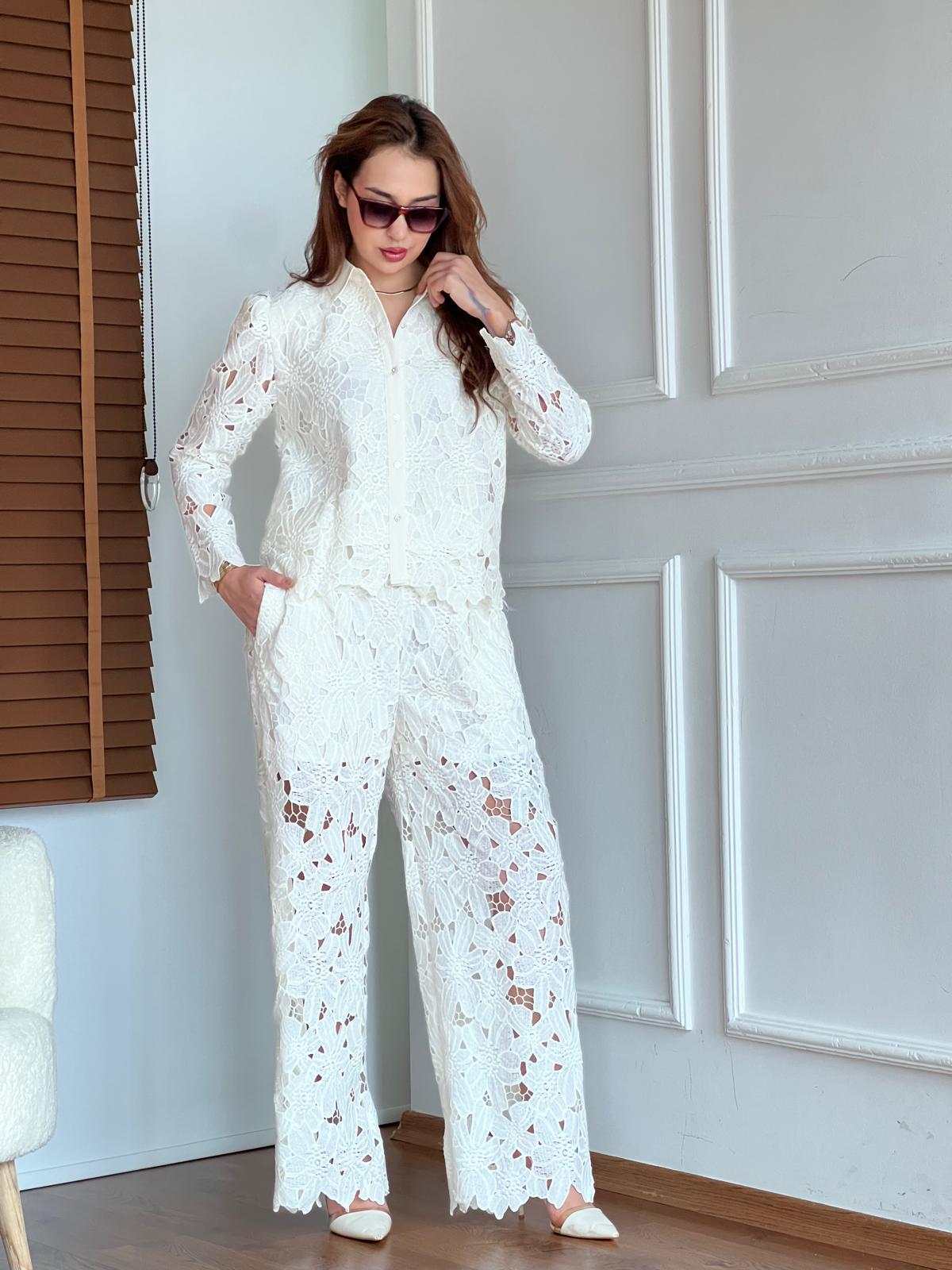 Dantel Gömlek Pantolon Takım 39399 Natural