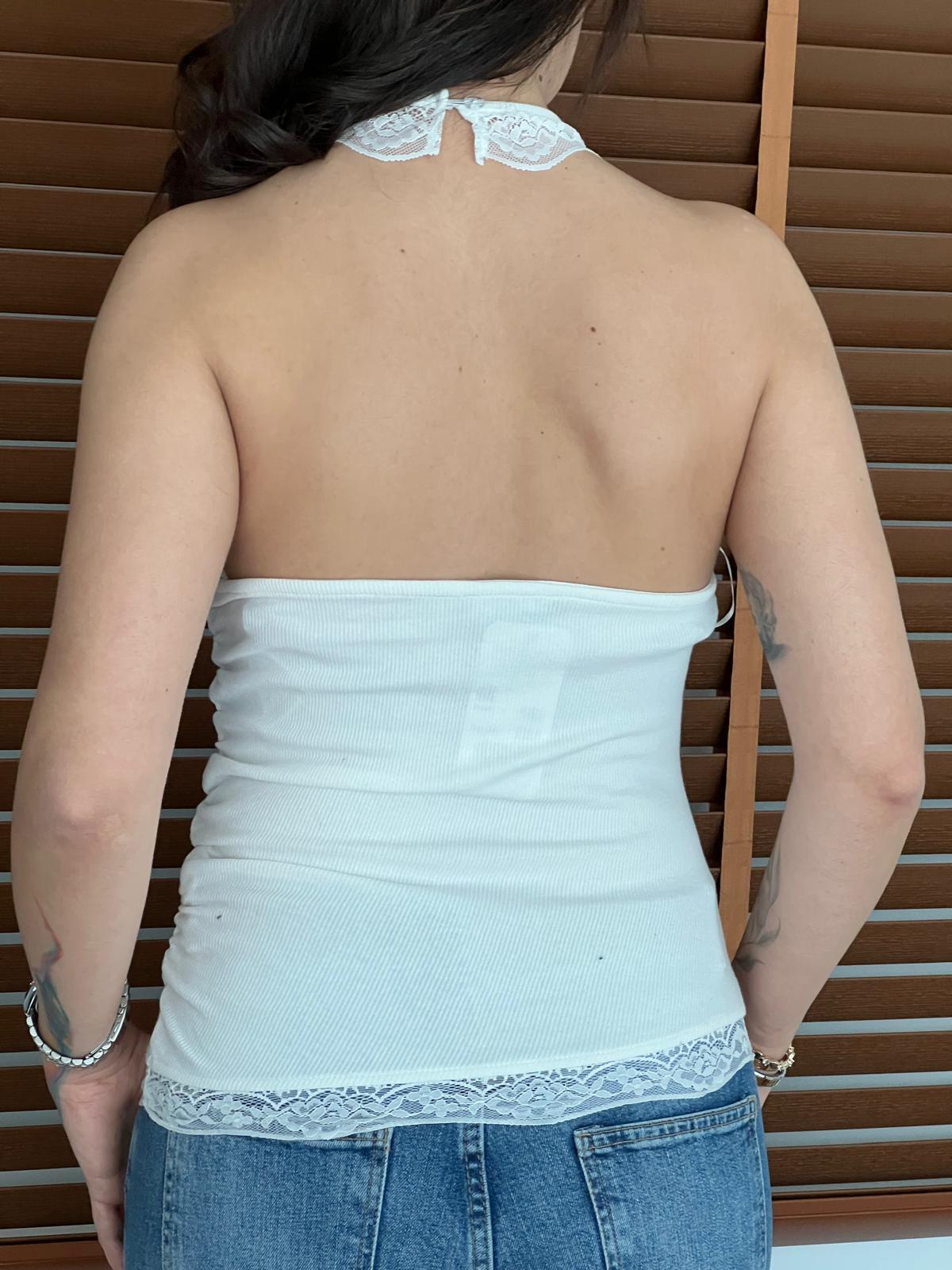 Dantel Yaka Halter Top 26-2314 Ekru