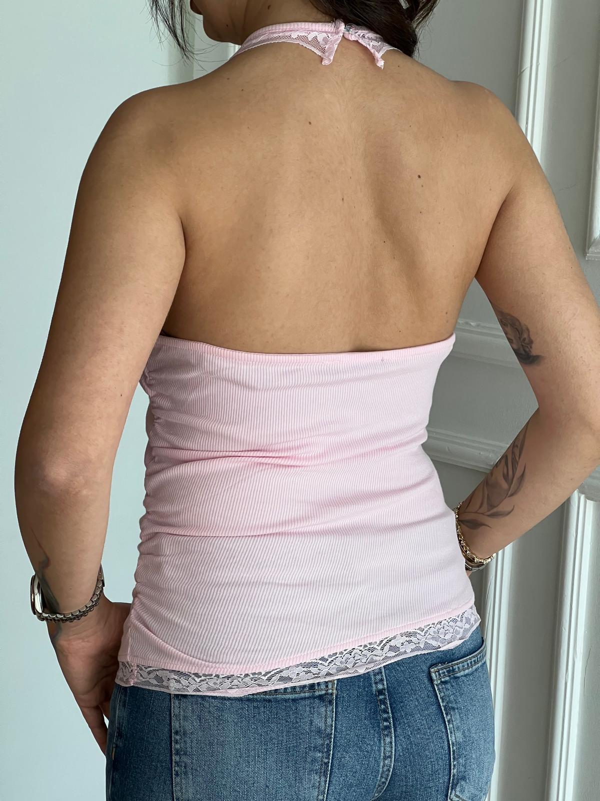Dantel Yaka Halter Top 26-2314 Pembe