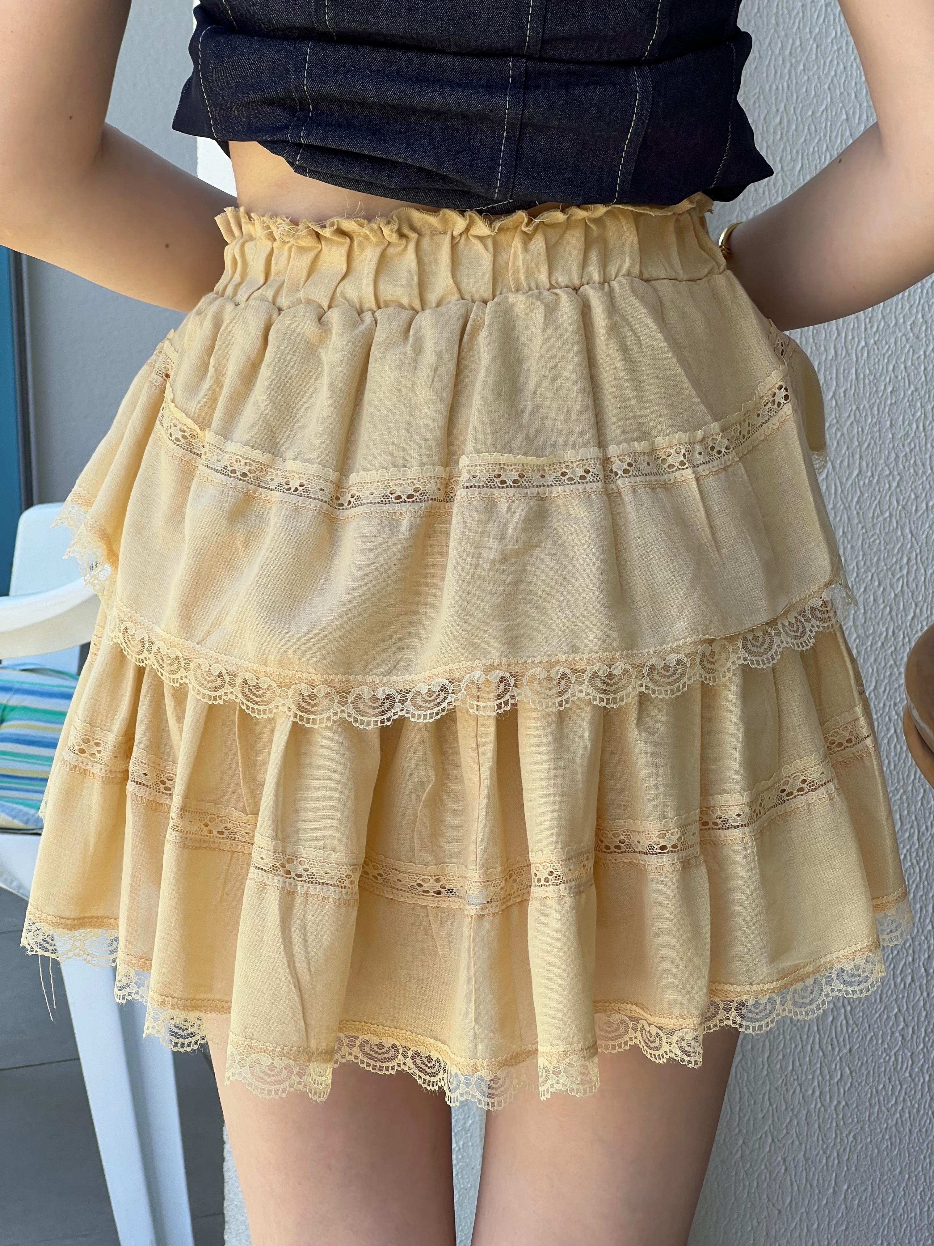 Dantelli Şortlu Etek 251065 Sarı