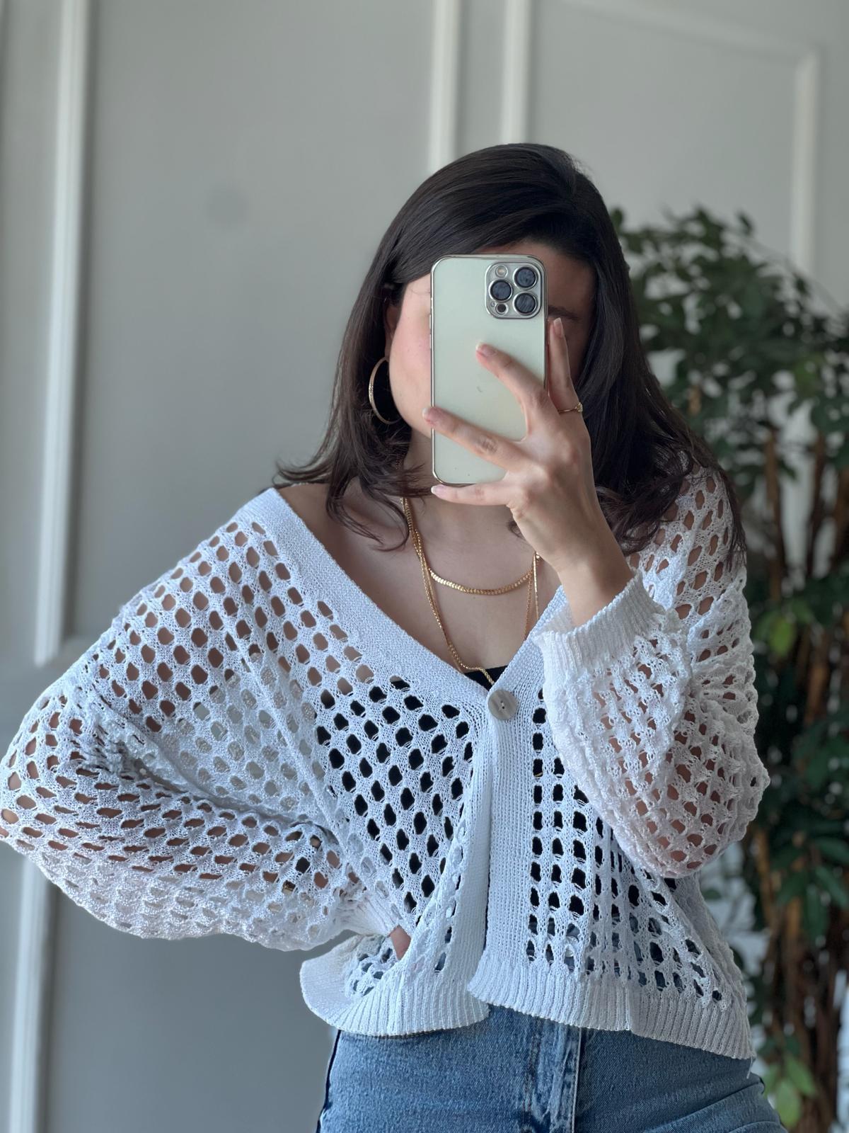 Delikli Hırka 0000 Beyaz