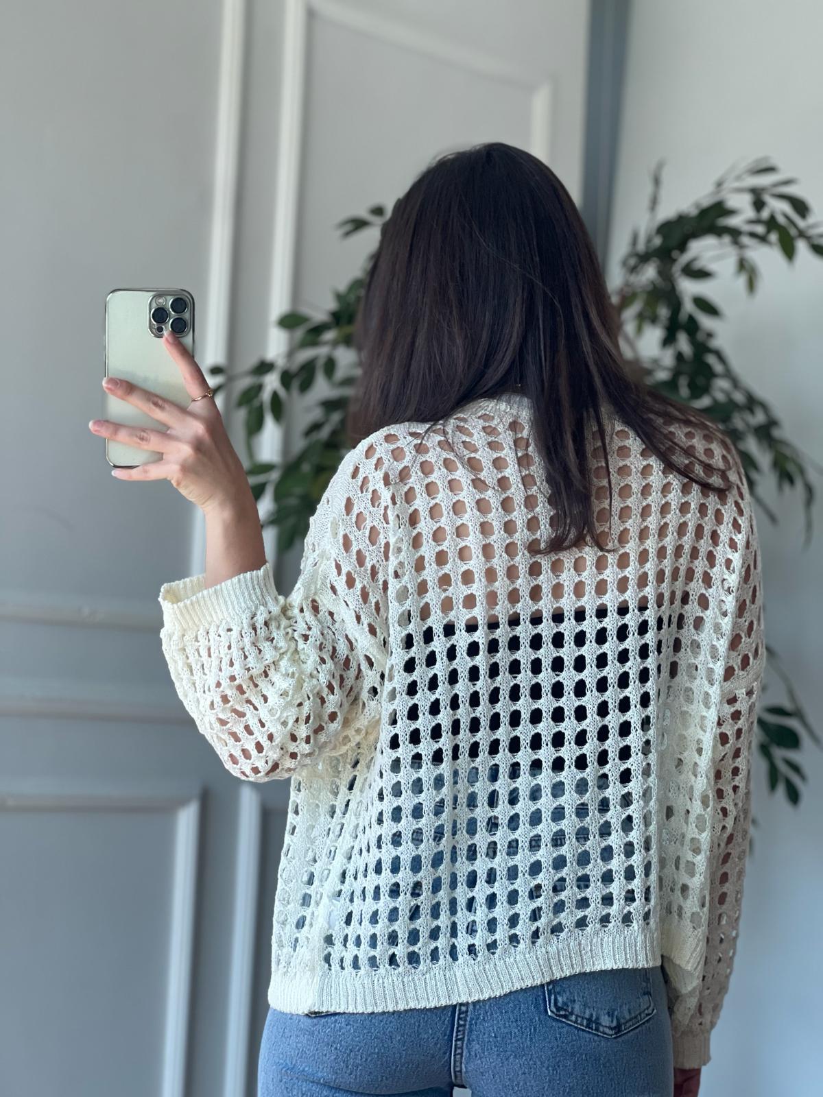 Delikli Hırka 0000 Ekru