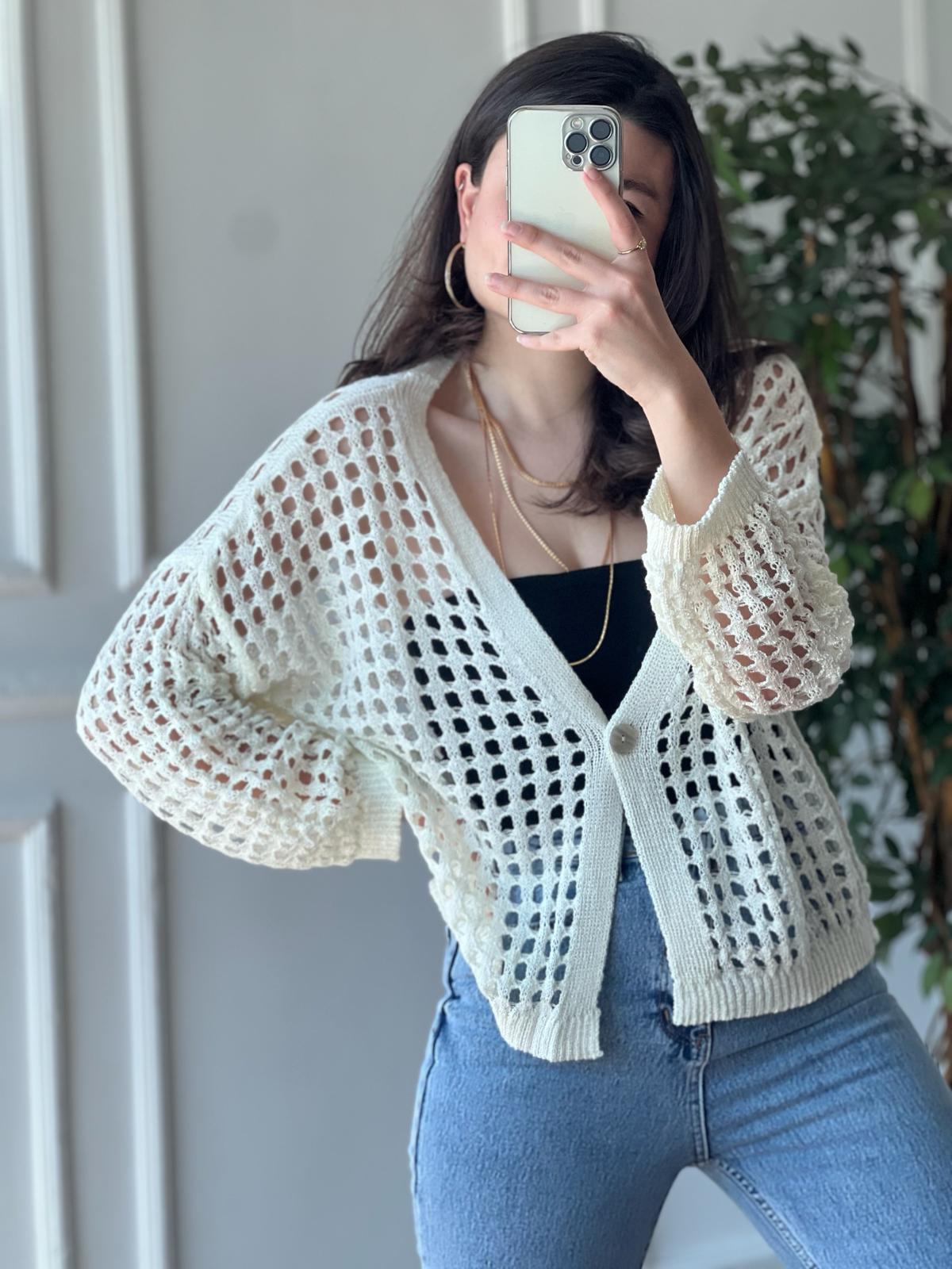 Delikli Hırka 0000 Ekru