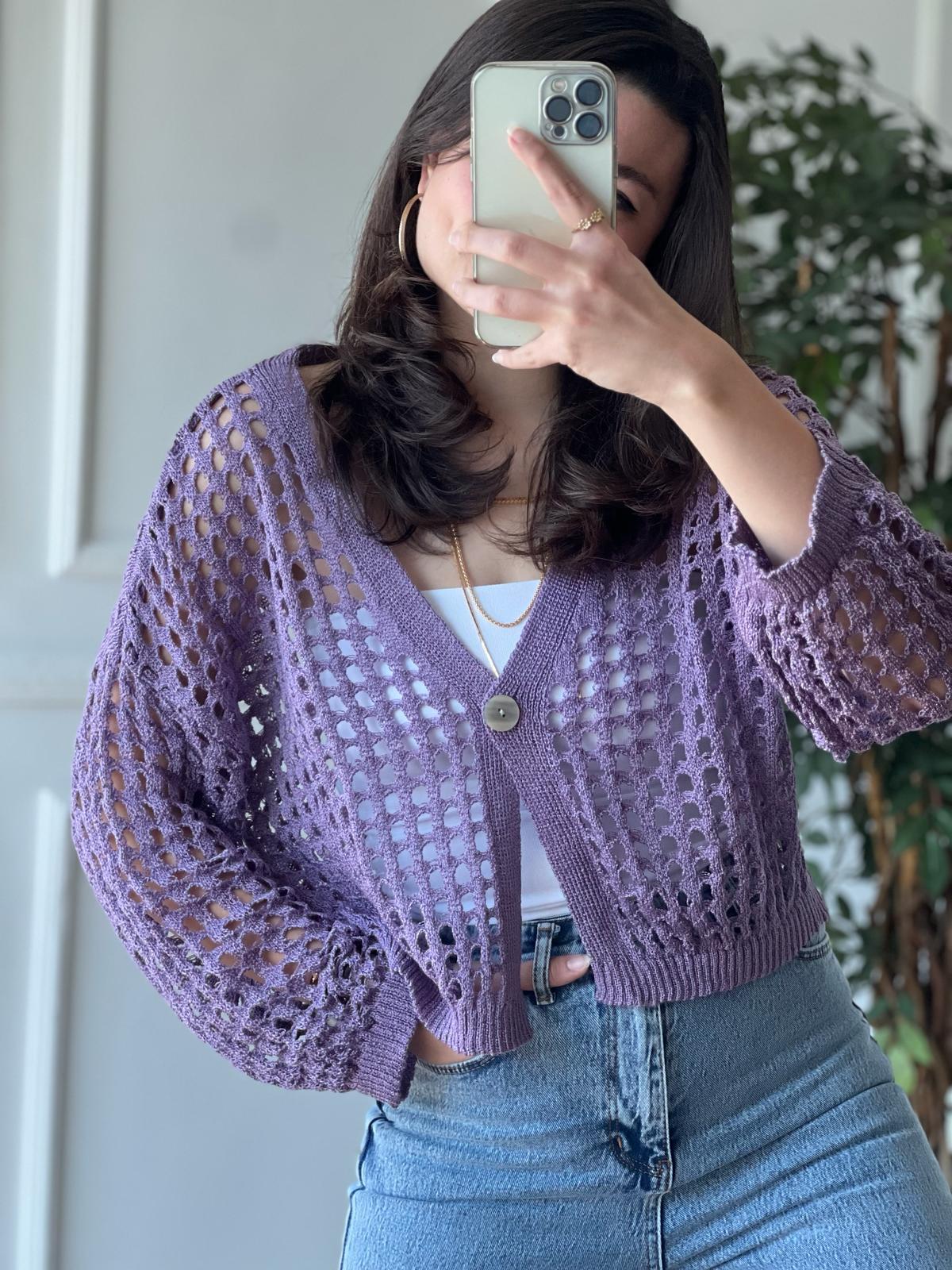 Delikli Hırka 0000 Lila