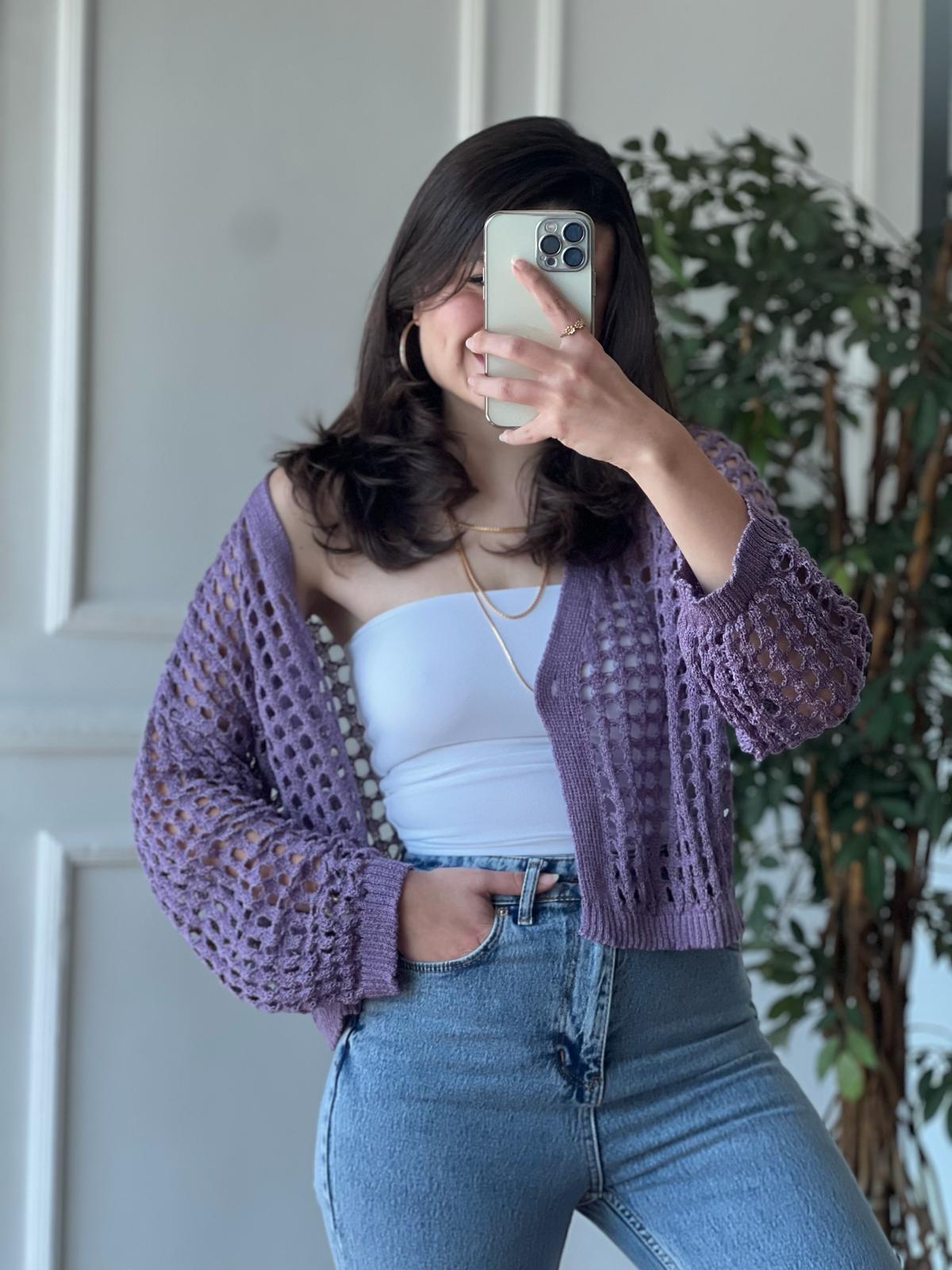 Delikli Hırka 0000 Lila