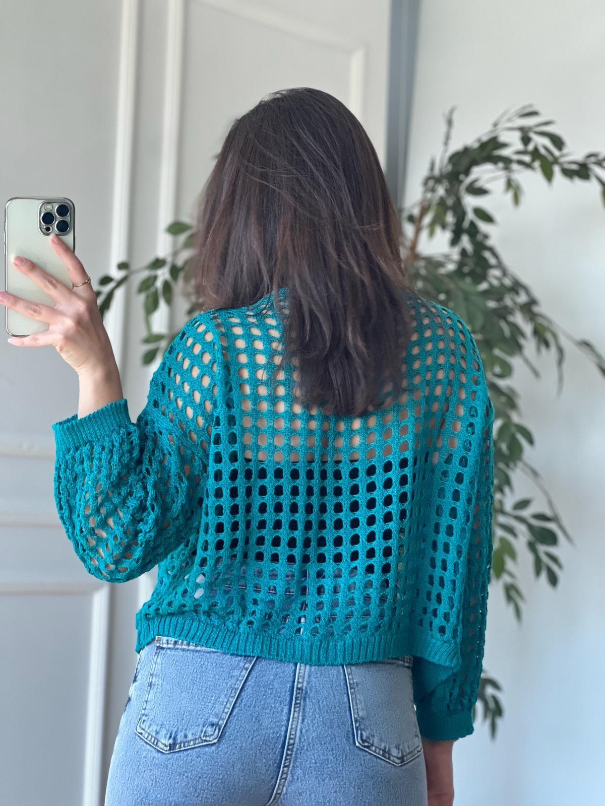 Delikli Hırka 0000 Petrol Yeşili