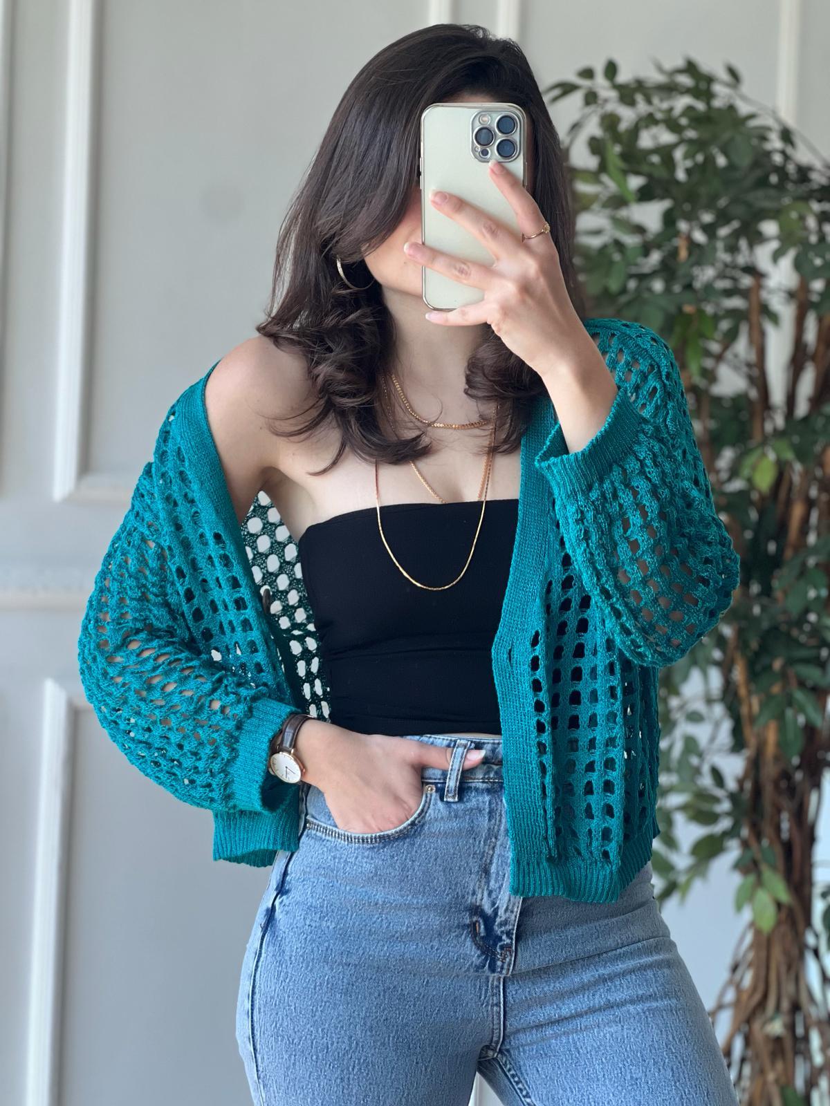 Delikli Hırka 0000 Petrol Yeşili