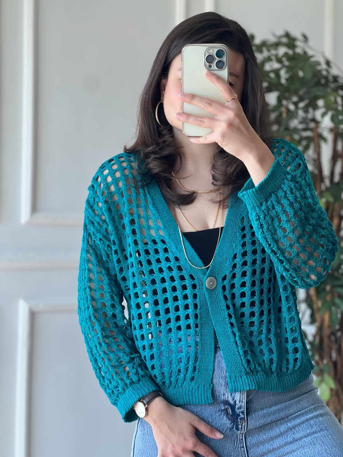 Delikli Hırka 0000 Petrol Yeşili