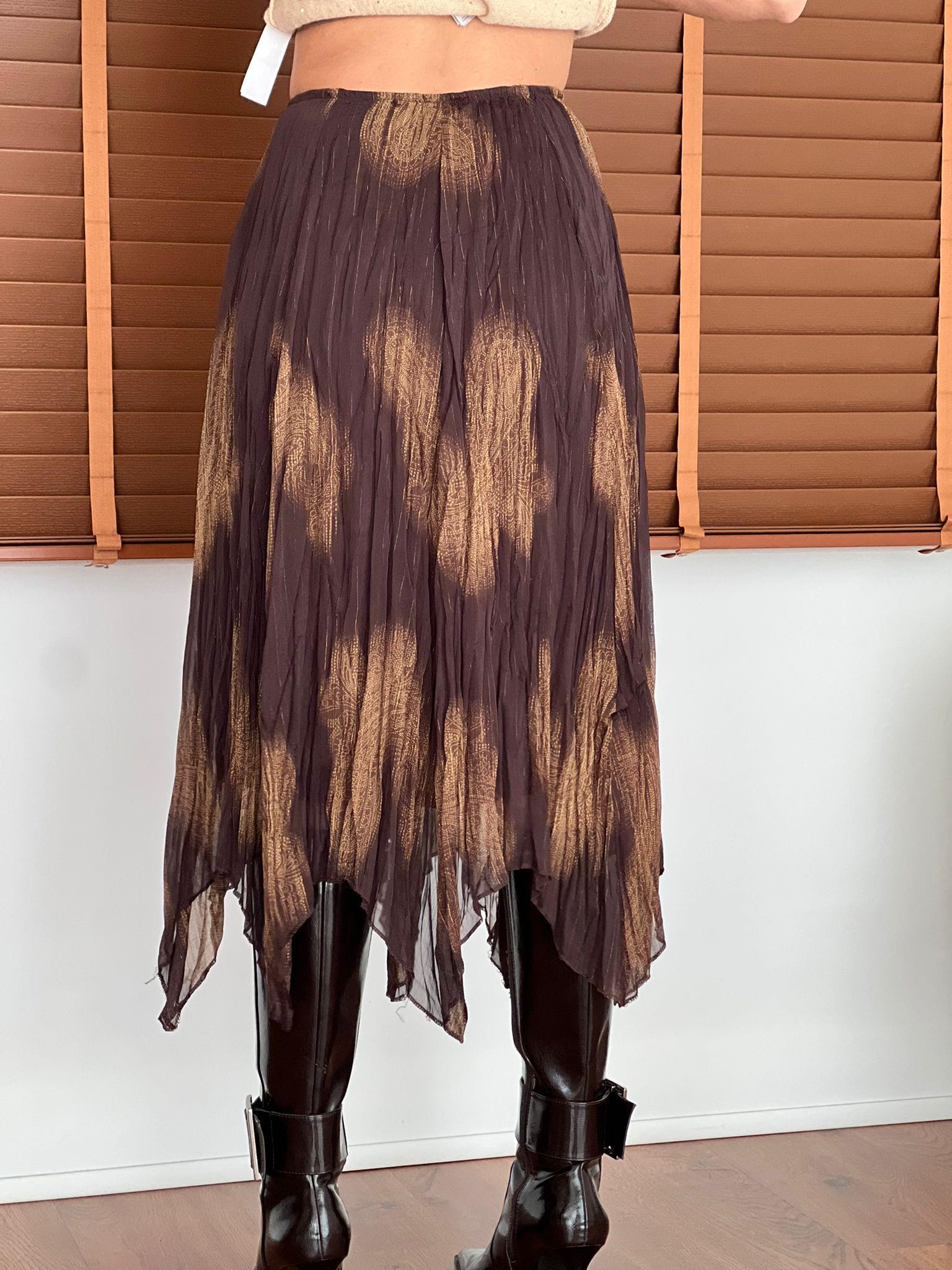 Desenli Asimetrik Şifon Etek 2853 Kahverengi