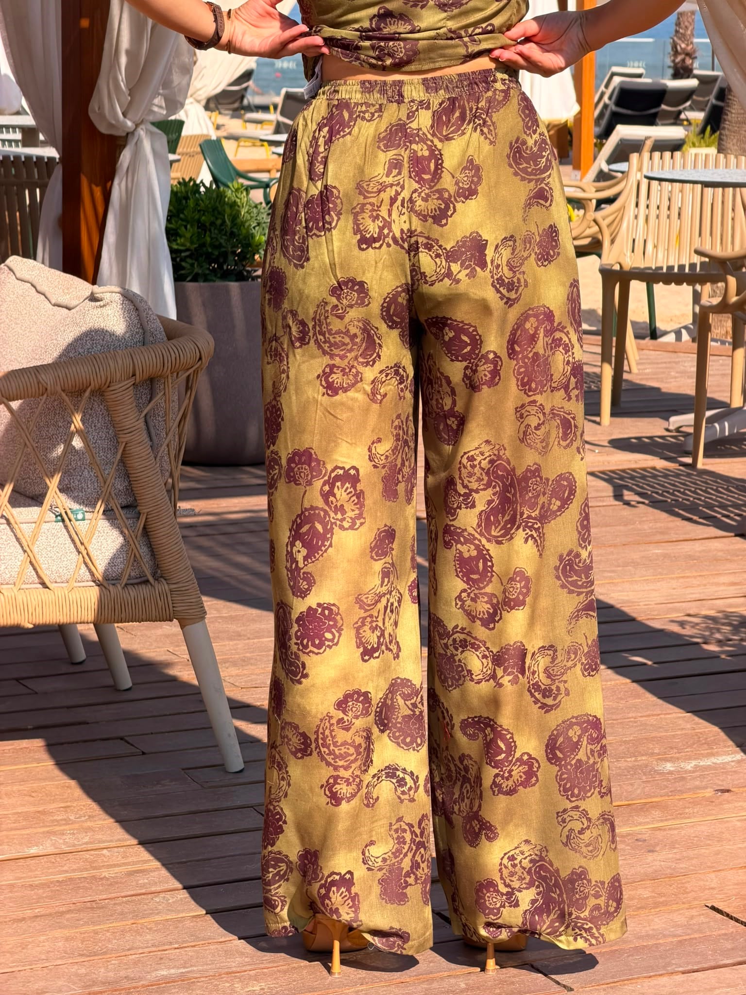 Desenli Bluz Pantolon Takım 2305-2303 Yeşil