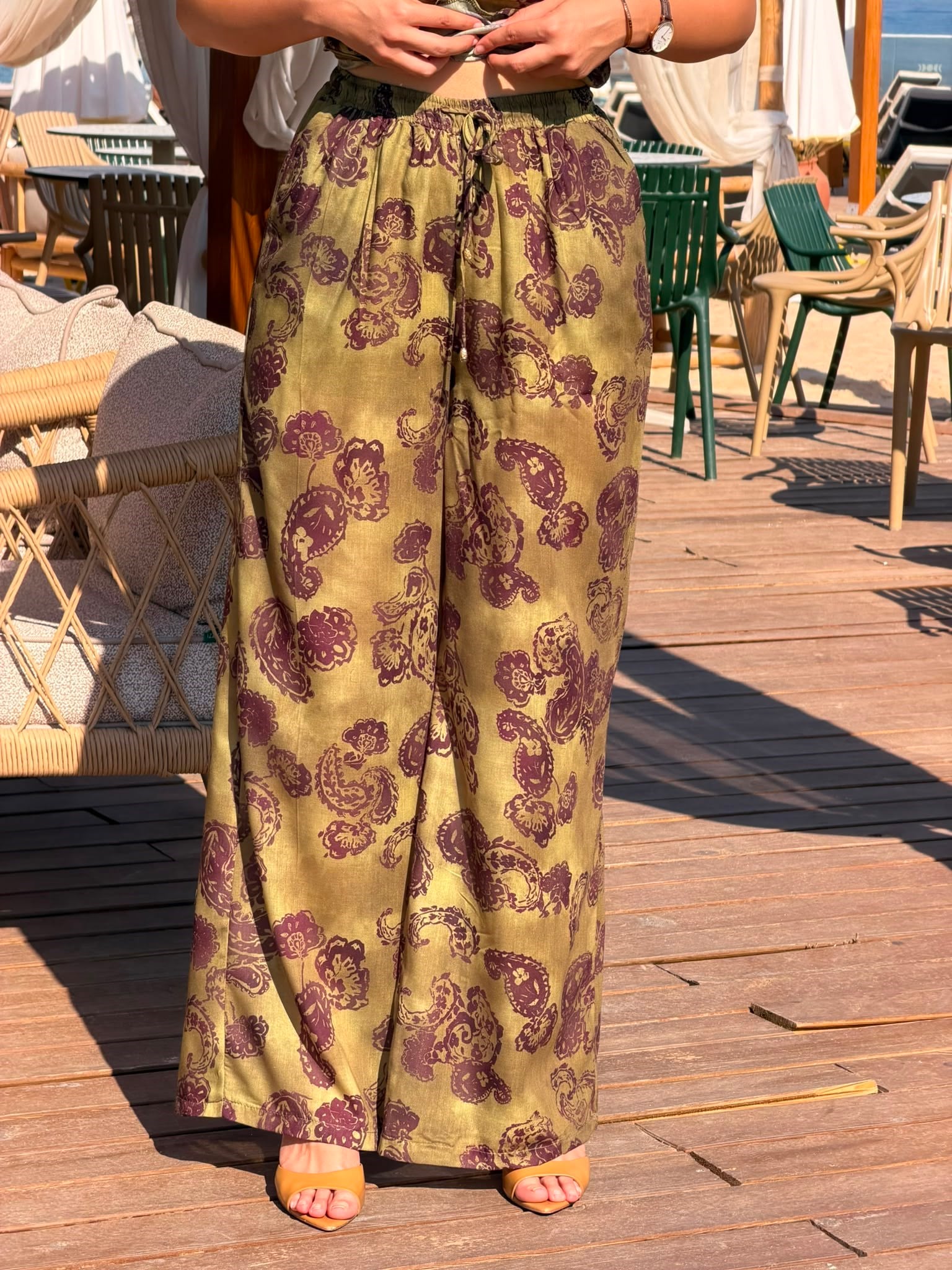 Desenli Bluz Pantolon Takım 2305-2303 Yeşil
