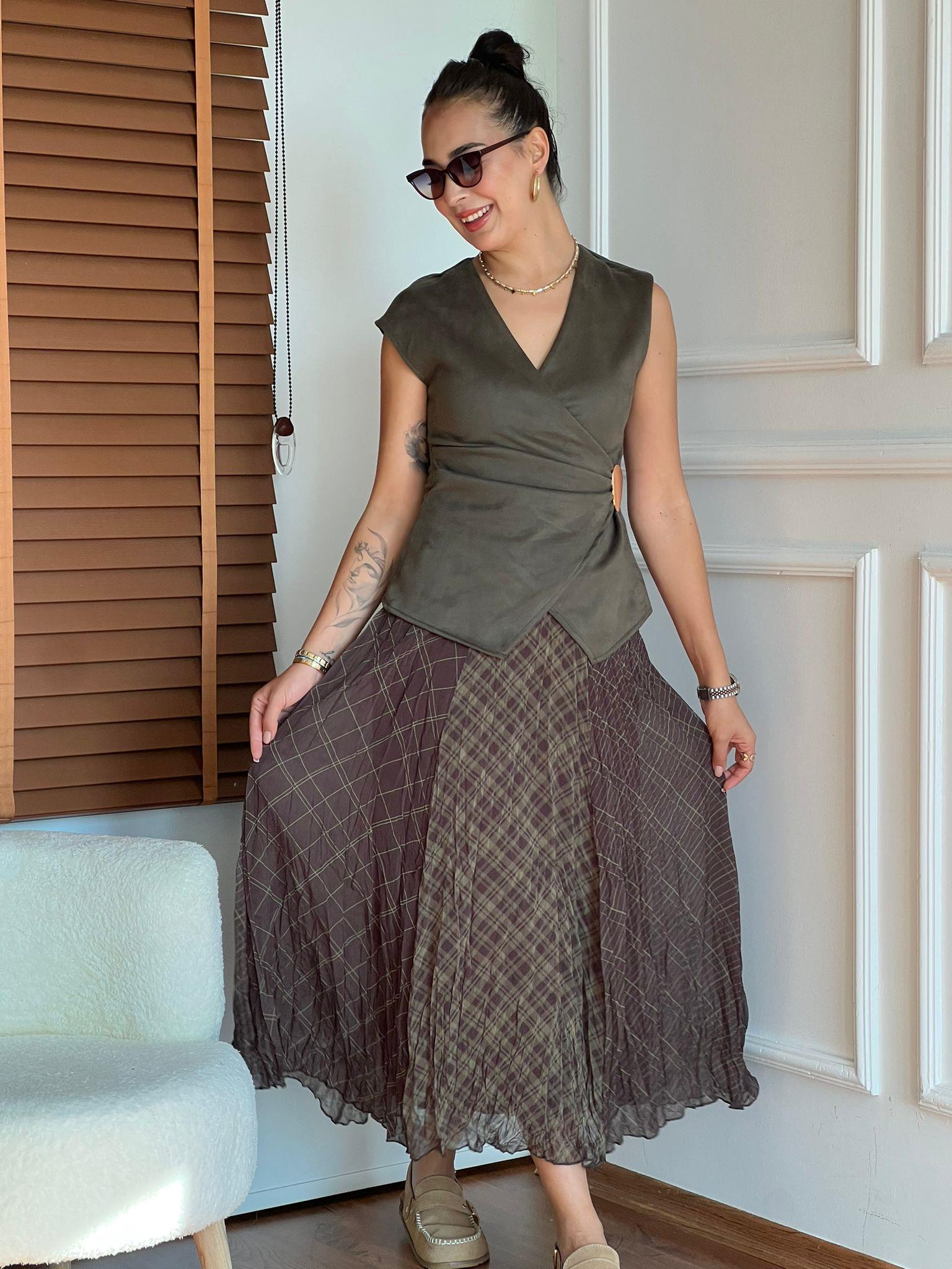 Desenli Kırışık Görünümlü Eetek 2216 Kahverengi